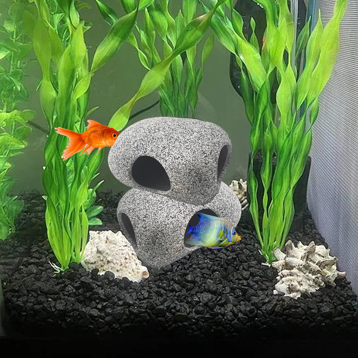 Vikrami lighting 2 Pcs Fish Tank Decorations, 2 Hole Safe Ceramic Aquarium Cave Rocks - Image 4