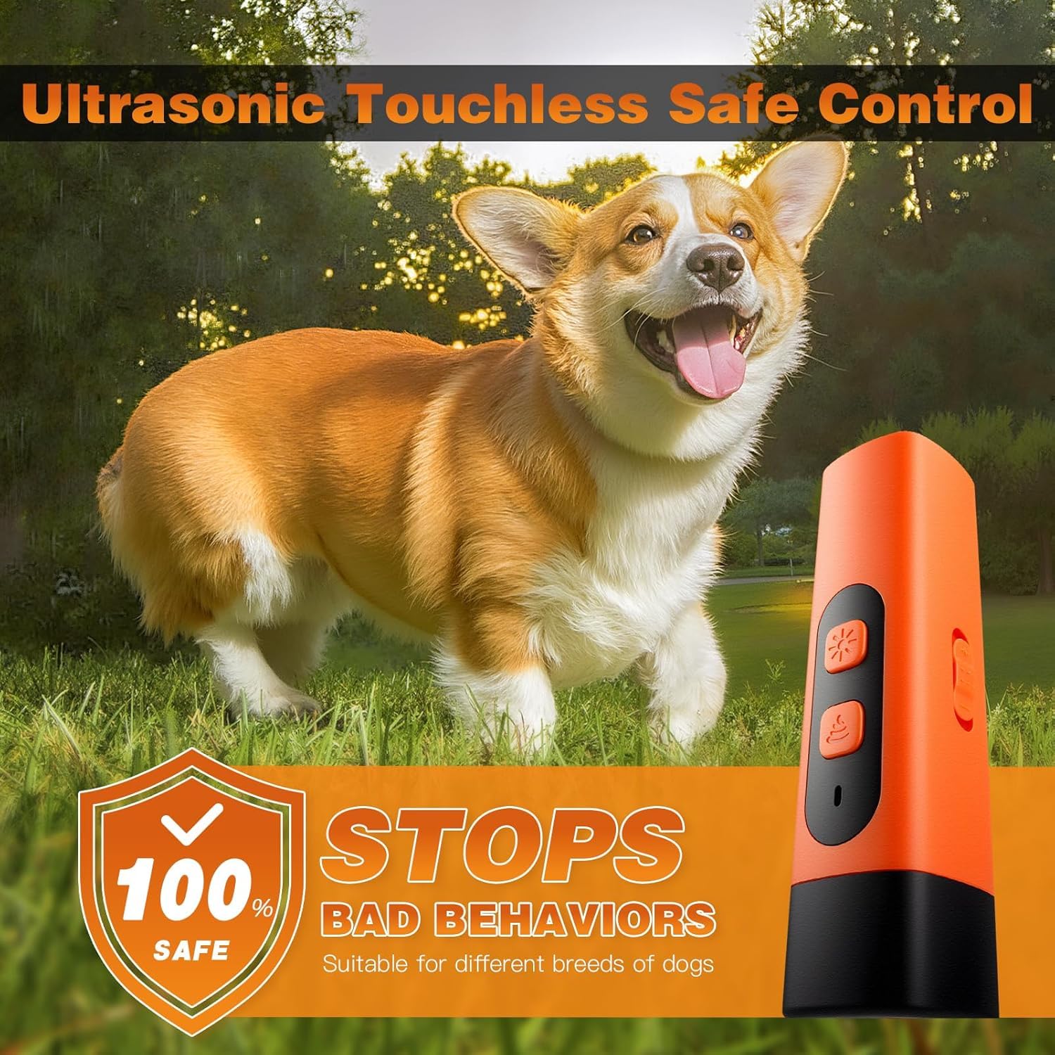Cablelera Anti Bell Gerät Hunde, Ultraschall Hundeabwehr, Wiederaufladbar Antibell Ultraschall Gerät mit 3 Einstellbaren Frequenzen LED-Taschenlampe für kleine & große Hunde, Innen & Außen