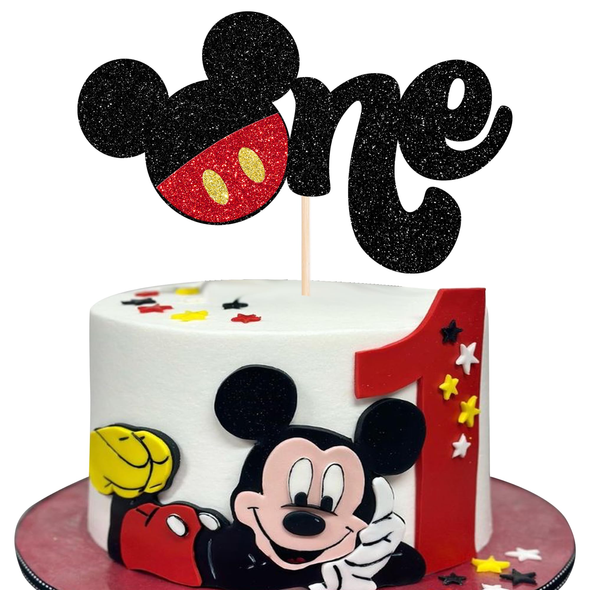 SYKYCTCY 1 Pack Mouse First Birthday Cake Toppers Glitter White Gloves Mouse Inspired One Birthday Cake Pick for Baby Shower Kids Party Cake Decorations Supplies