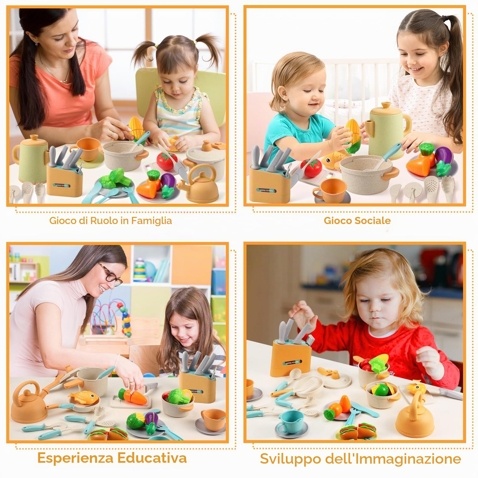 SLEMAKO Set Giocattoli da Cucina per Bambini, Accessori e Utensili all'Aperto, Set di Pentole e Padelle, Taglio Cibo Verdura Chef Gioco, Giochi di Ruolo 3+ Anni