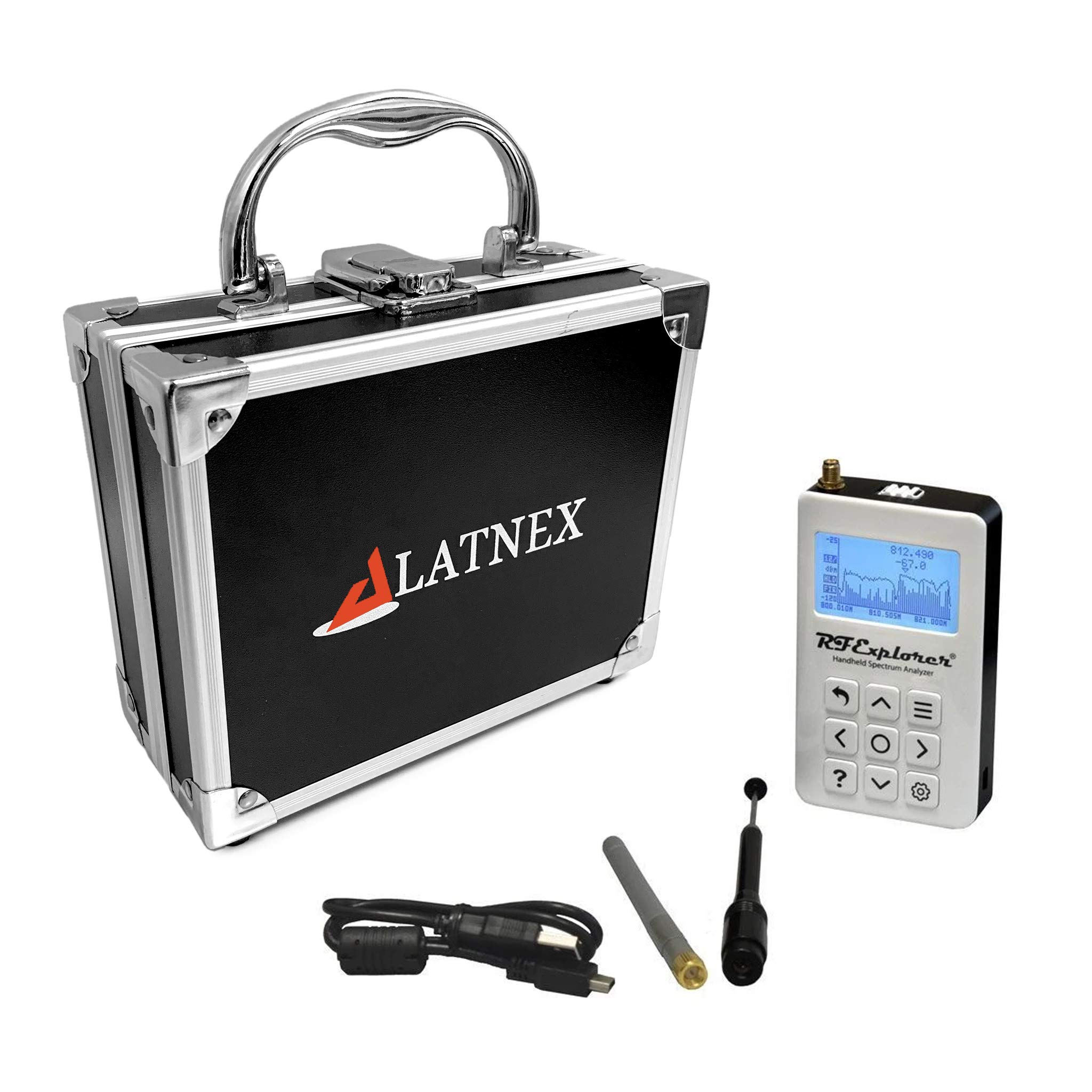 RF Explorer Spectrum Analyzer ISM Combo Plus – Slim, LATNEX Aluminium-Tragekoffer, tragbarer Spektrumanalysator für Amateurfunk, drahtlose Geräte, WLAN