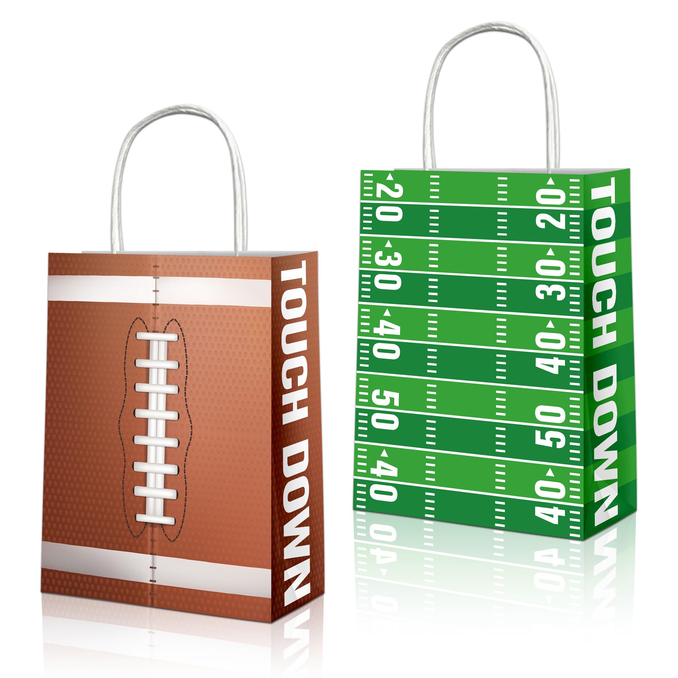 Lesnala 16Pcs Football Bags Party Favors with Handles Paper Rugby Candy Handbag for Giving Out Birthday Present and Sports Game Theme Small Gifts