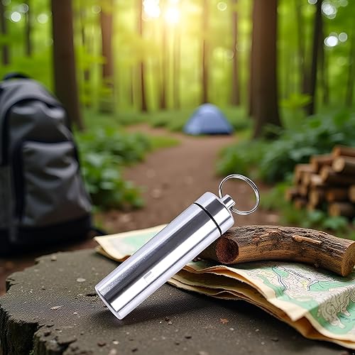 Miniatura 5 de Llavero pequeño de plata portátil, organizador de píldoras de aleación de aluminio, contenedor para bolso, pastillero de metal impermeable, botella