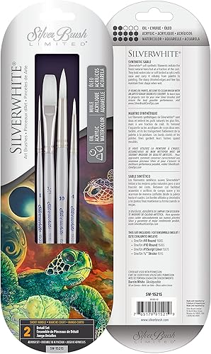 Miniatura 11 de Silver Brush Limited SW-1584S Pinceles de mango corto redondos Silverwhite con cerdas sintéticas suaves Taklon, paquete de 9 pinceles de artista