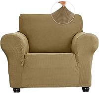 Vista 17 de Funda elástica suave para sofá de 3 cojines, protector de muebles, transpirable, lavable, tela jacquard, cuadros pequeños con parte inferior Beige