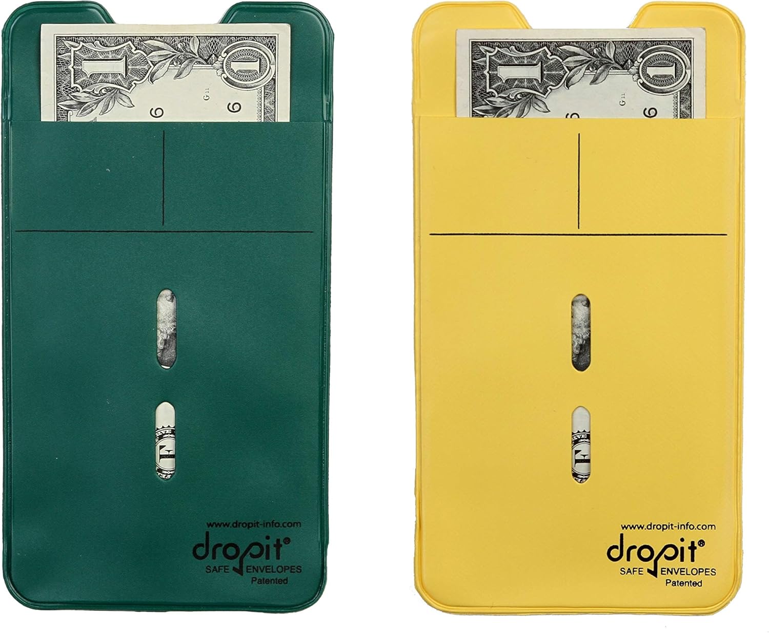 Two Color Bundle | Green & Yellow |10 Each for a Total of 20 envelopes | Reuseable Dropit Safe Envelope for Safe Depositing of Currency and Money | Organize Coupon, Currency