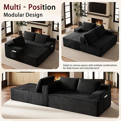 Vista 7 de Sofá modular moderno de 96 pulgadas para sala de estar, sofá modular tapizado, sin hueso, cómodo sofá nube con diván en forma de L
