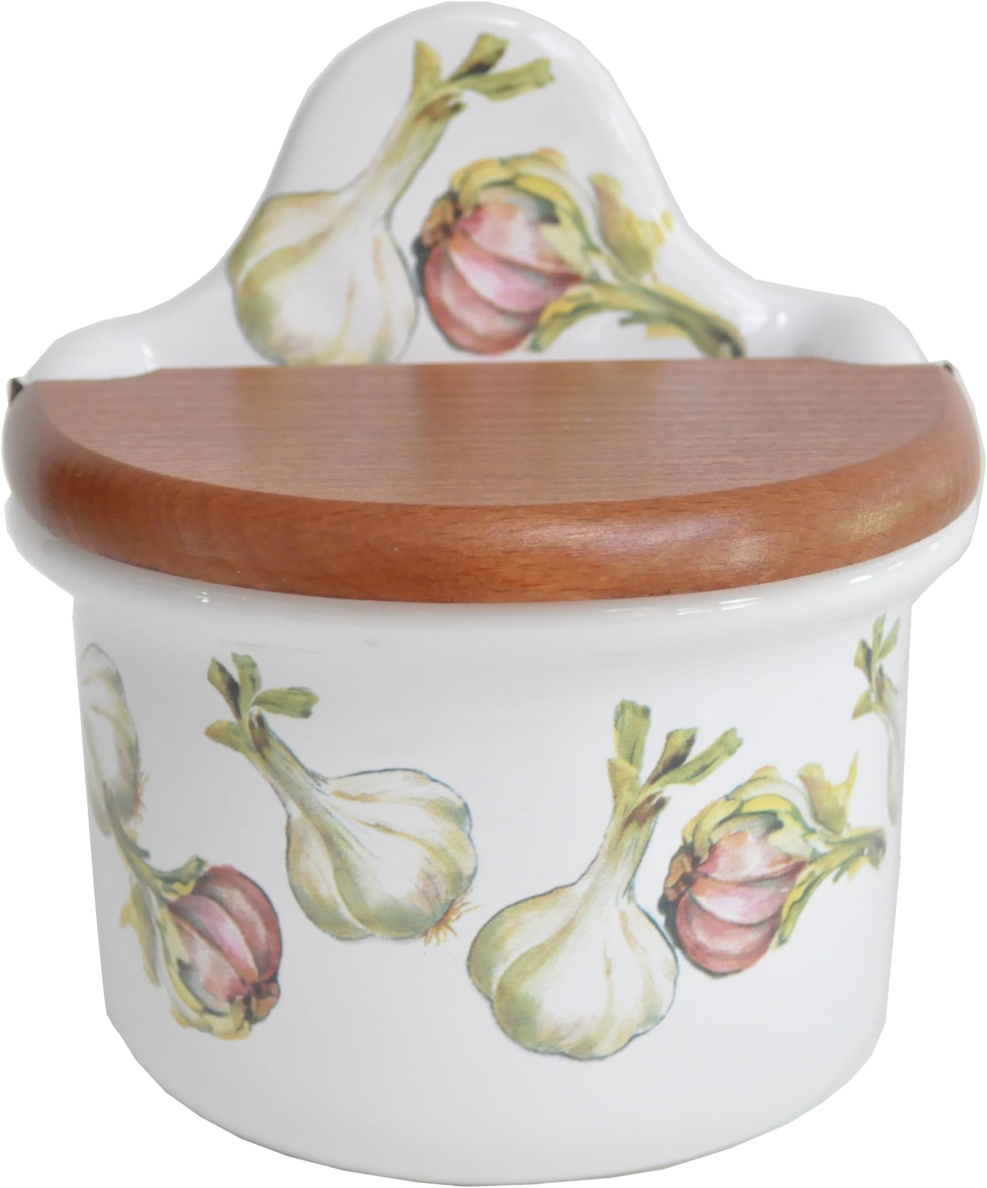 Garlic Salt Cellar with Wood Lid, 4-Inch by 5-Inch by 6-Inch