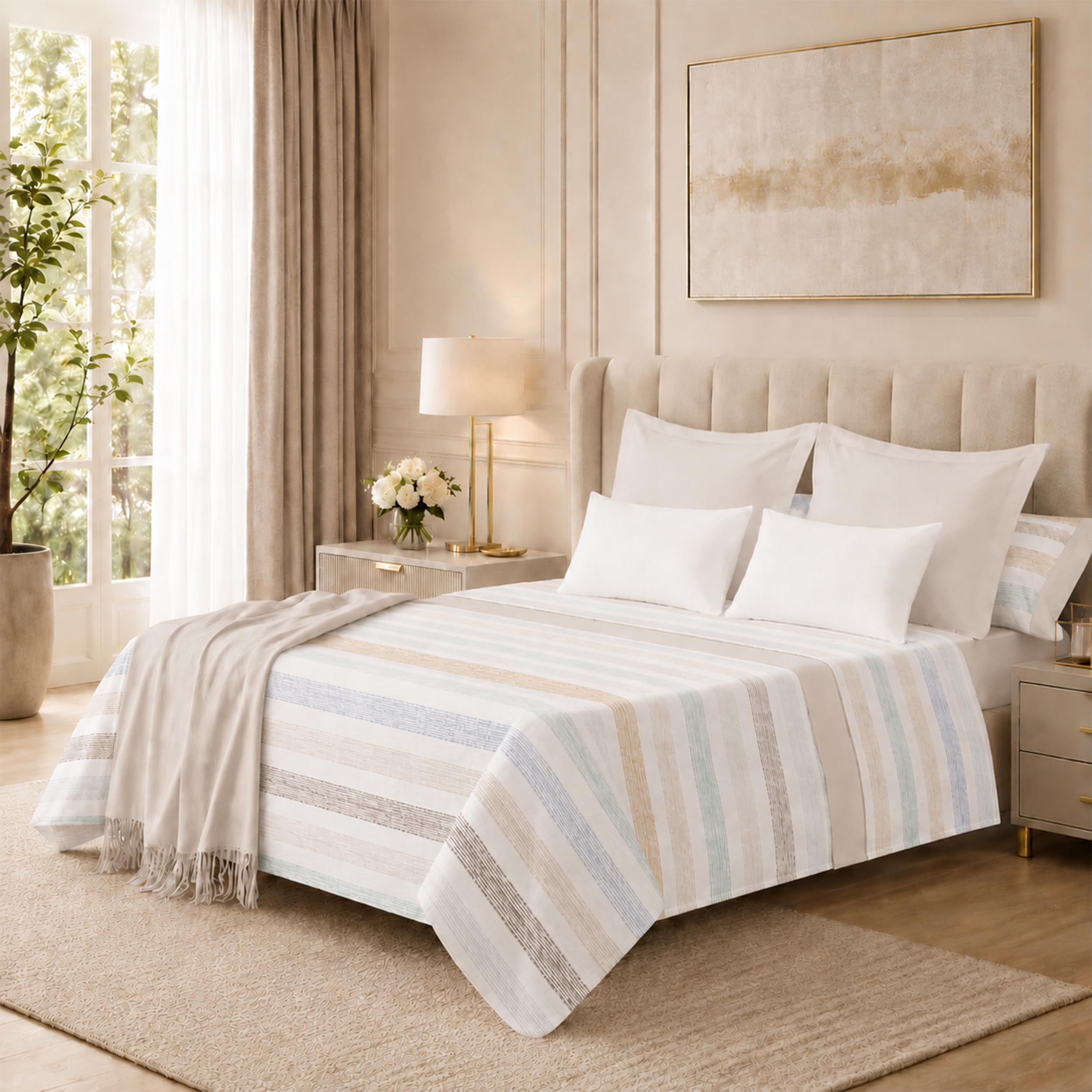 BESCH Set de Sábanas 3 Piezas para Cama 150, Juego de Sábanas con Encimera, Bajera Ajustable y Funda de Almohada, 48% Algodón 52% Poliéster, Oeko Tex, Fabricado en España