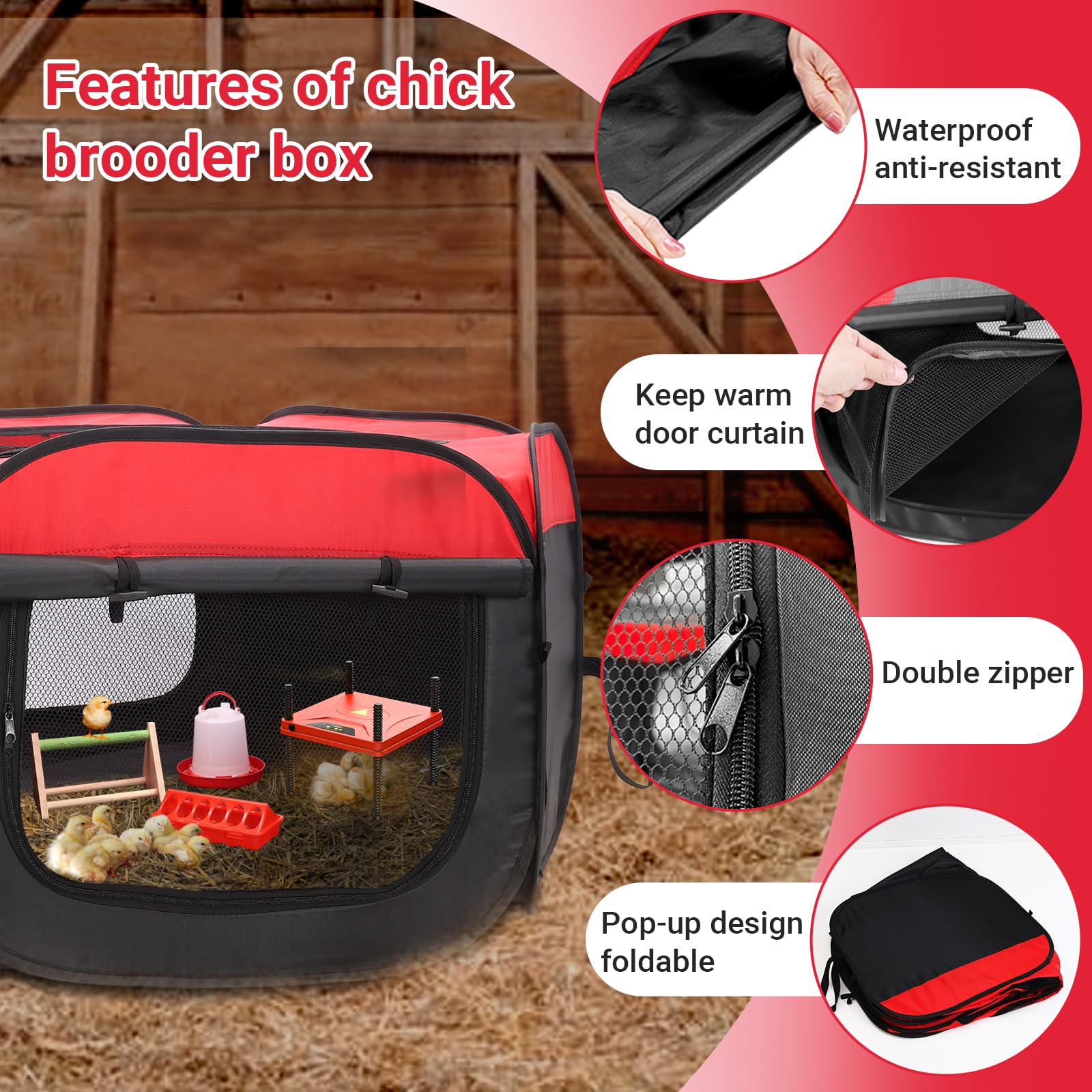 FAMIROSA Caja de cría para pollitos, kit de iniciación, criadores de pollos emergentes y transpirables, caja de cría plegable/corralito con placa de cría de 10 x 10 pulgadas, bebedero de pollos