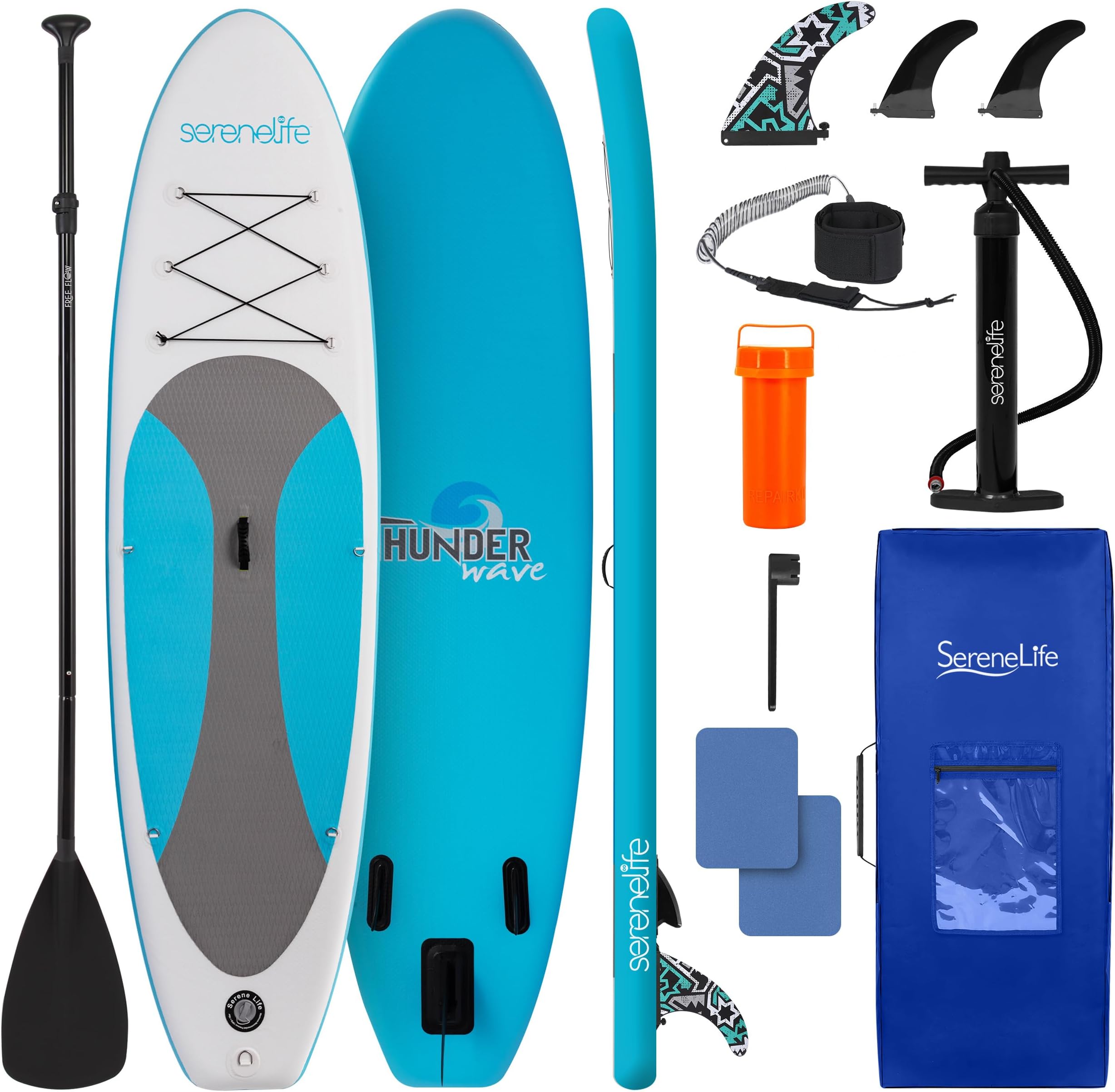 SereneLife Inflatable Stand Up Paddle Board, SUP Board- Paddleboards for Adults & Youth, Surfing Board Kit, 0.63cm Thick Standup Paddleboarding, Non-Slip Deck, Wide Stance, Surf Control w/Backpack
