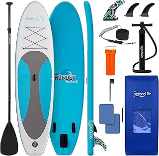SereneLife Stand Up Paddling Board Aufblasbares SUP Set mit Paddel, Pumpe und Tasche Touring SUP für Kinder und Erwachsene rutschfest tragbar für See Fluss und Meer 155 kg Tragkraft
