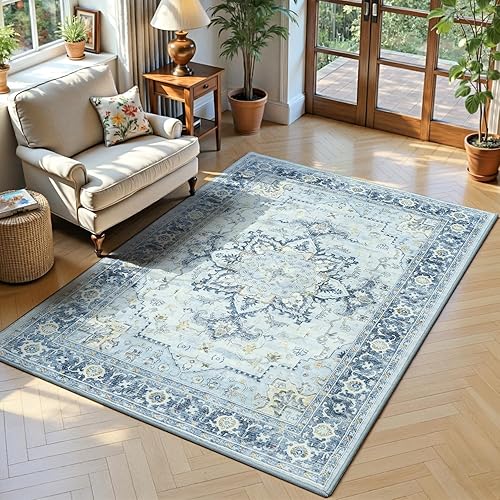 Miniatura 17 de Lofus Alfombras de área de 5 x 7 pies para sala de estar, alfombras lavables para dormitorio, cocina, alfombra bohemia vintage, suave, Vintage Beige