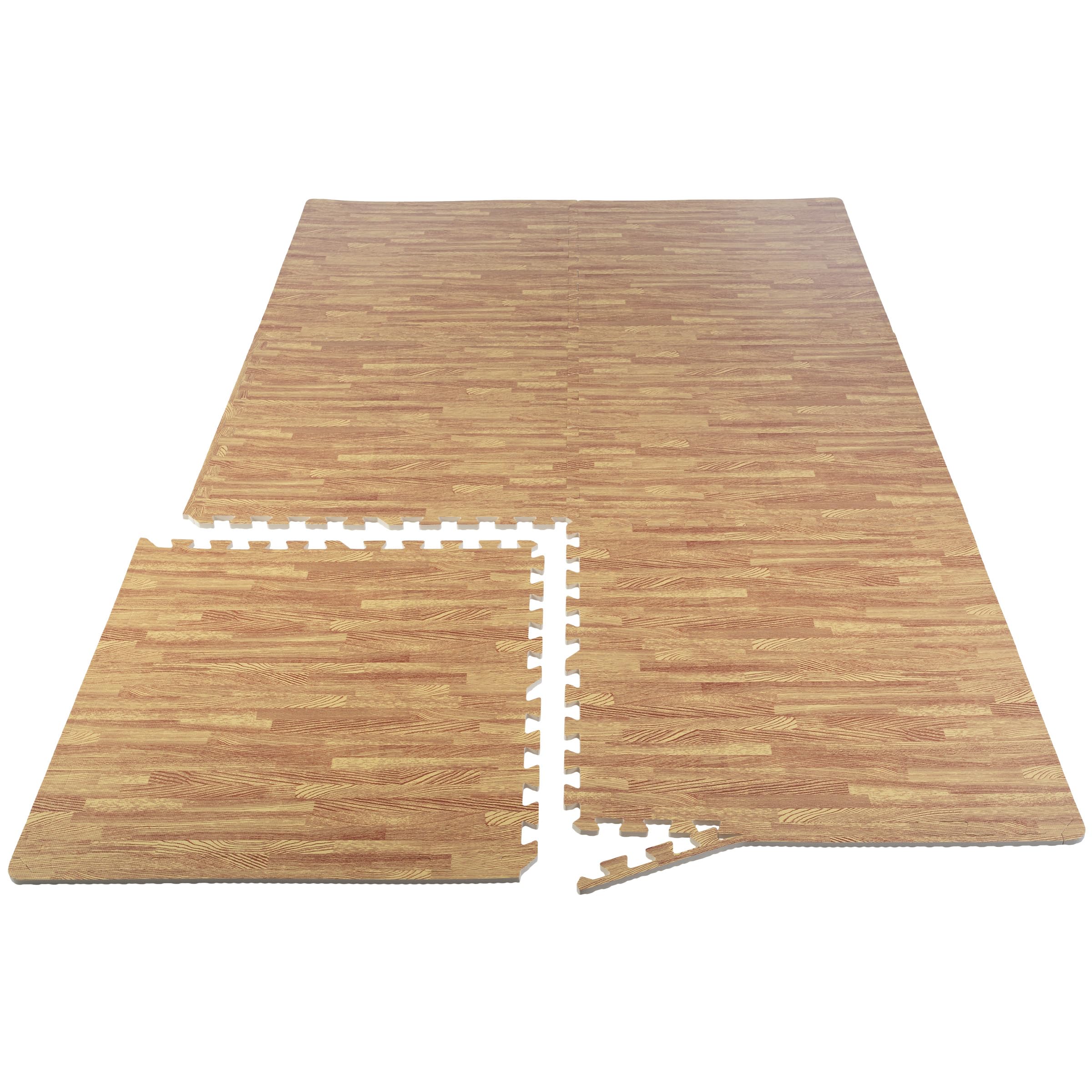 Foam Floor Tiles - 24sqft Wood Grain Interlocking Foam Tiles with Border - Soft Play Mat Playroom or Gym Flooring for Home Gym by Stalwart (Light)