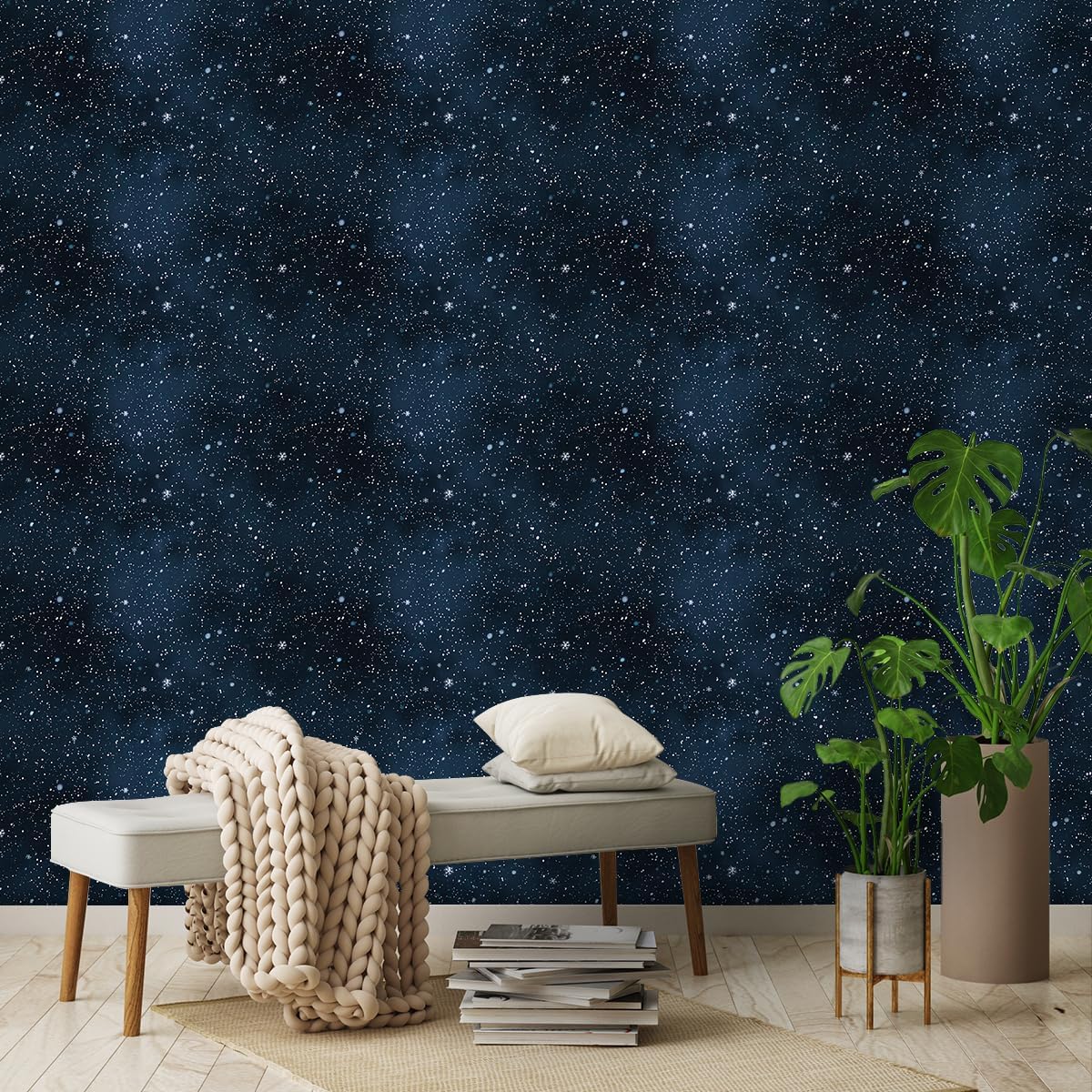 Deep Blue Galaxy Wall Paper Peel and Stick Adhesive Wallpaper 17.71" X 118.1"Removable Starry Sky Space WallpaperSelf Adhesive Space Wall Decoration Contact Paper for Bedrooms, Children's Rooms