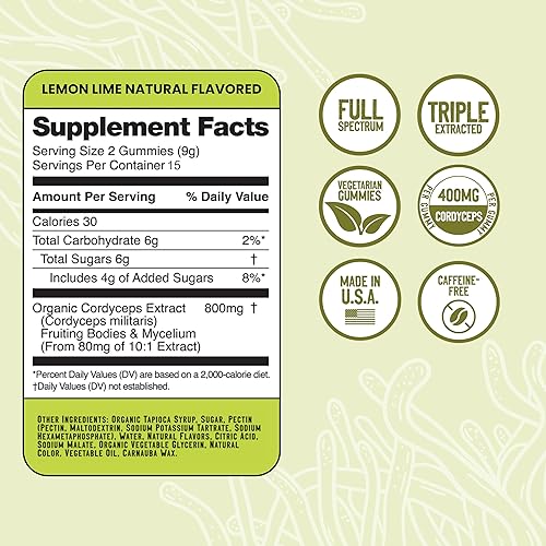 Miniatura 4 de Tspacious Boost Cordyceps - Gomitas de hongos totalmente naturales, apoya el estilo de vida activo y el hiperenfoque, lima limón, 30