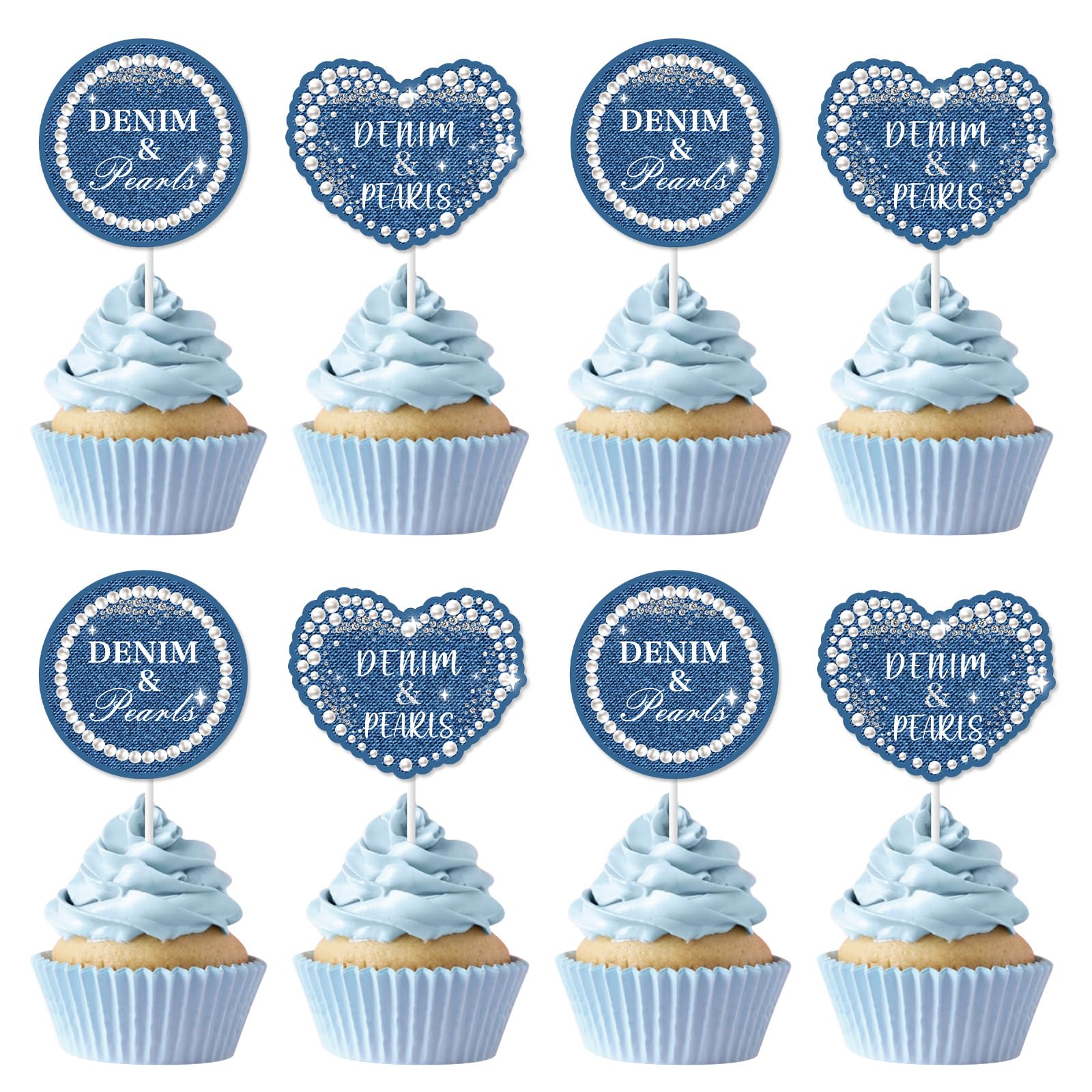 Décorations de cupcakes denim et perles réutilisables pour buffet