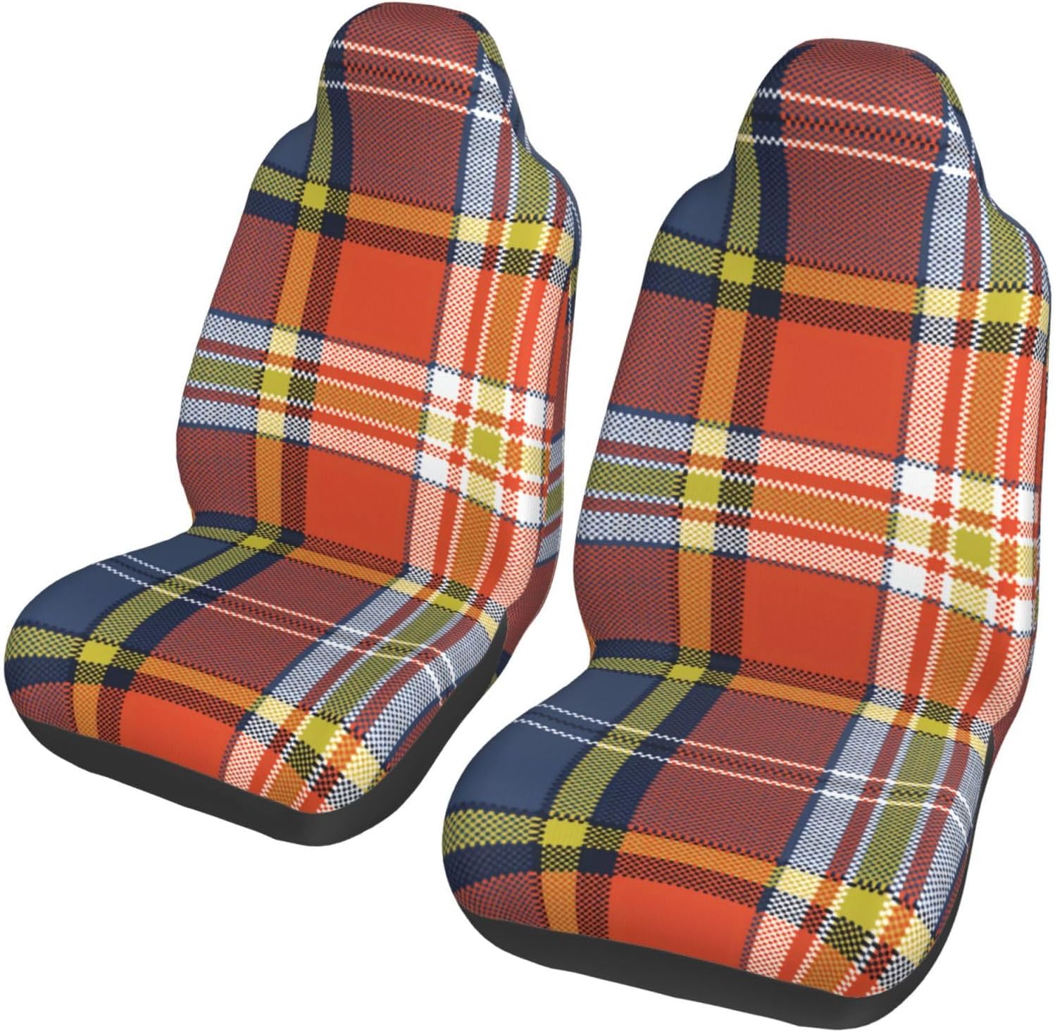 Fabric-Texture-Tartan-Plaid Universal Car Seat Covers 2-Piece Set - Stretch-to-Fit Front Seat Protectors for Cars, Trucks & Suvs | Bucket-Style Fit, Breathable