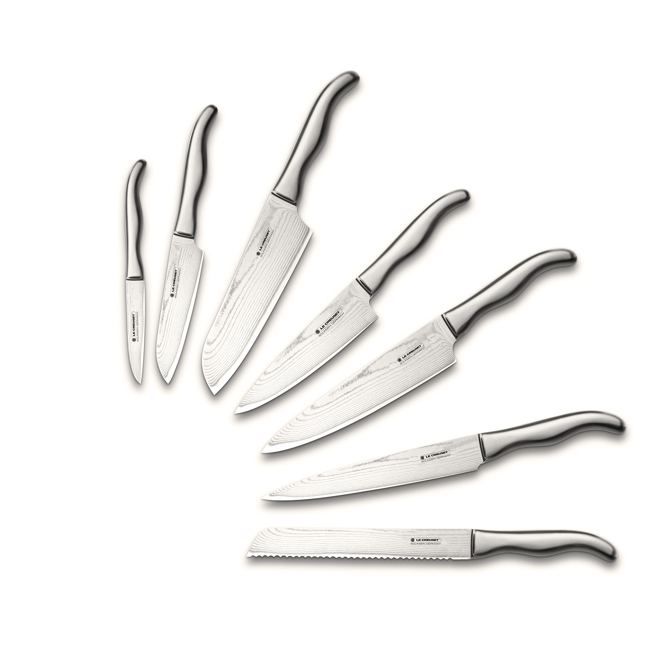 Couteau à Pain Le Creuset - Lame Dentelée 20cm Acier Damas - Manche Inox - Pour Pain Et Viandes