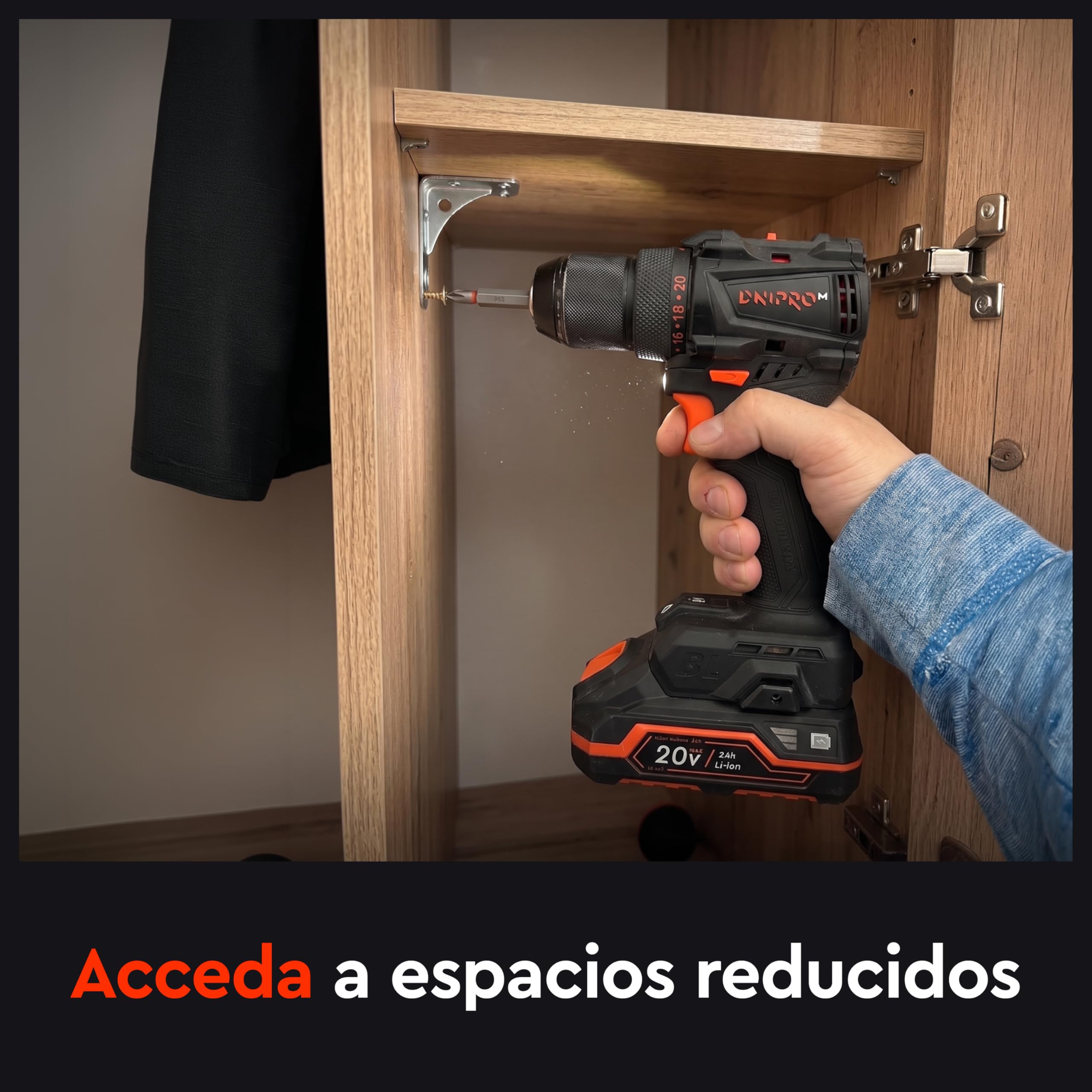 Taladro Atornillador Brushless 20V 50 Nm con Batería 2.0 Ah, Cargador Rápido, Portabrocas Metálico 13 mm y Maletín, Taladro Inalámbrico para Bricolaje – CD-200BC KIT