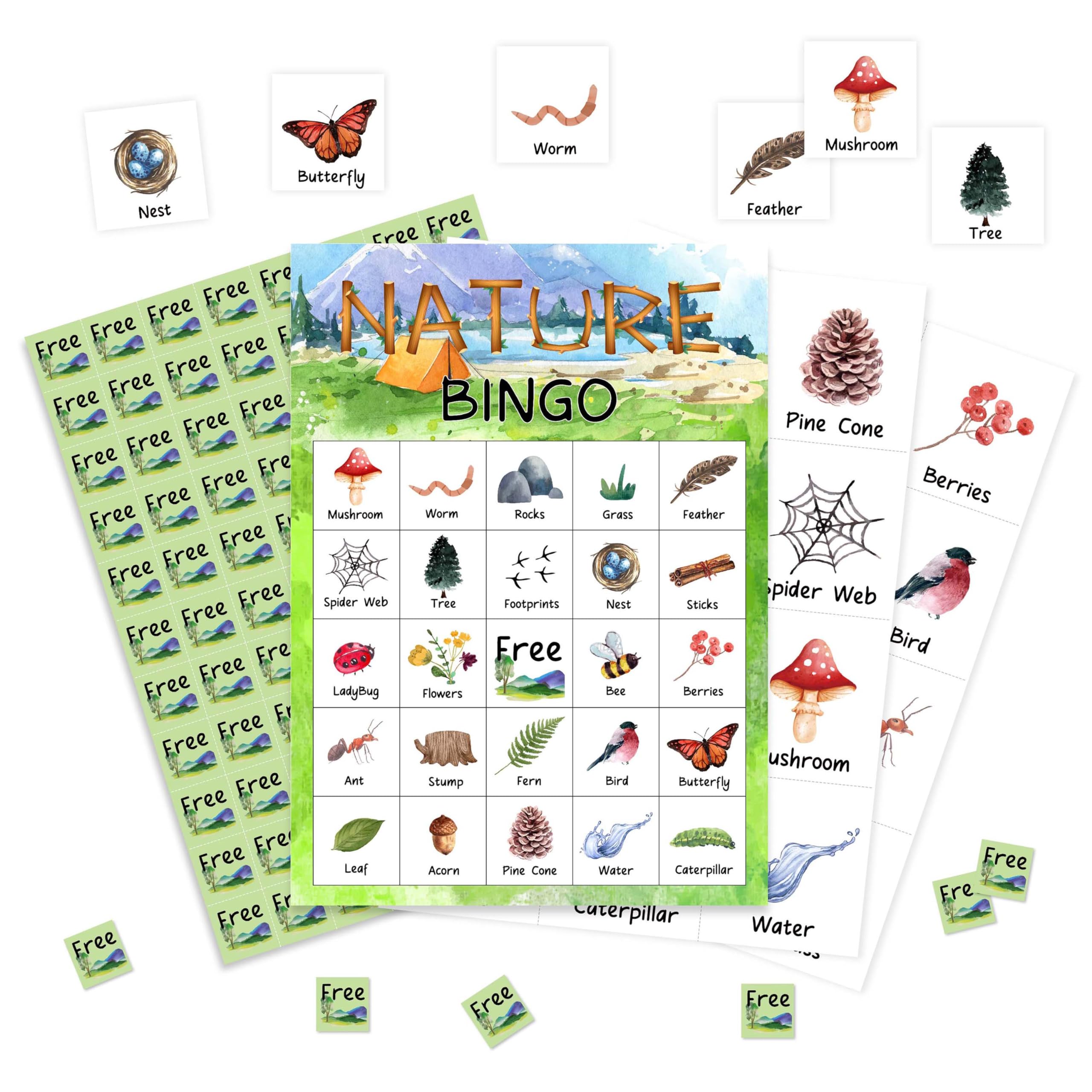 Nature Bingo Game Cards, Forest Trip Bingo Games for Adults, Natural Bingo Cards Supplies, Camping Field Bingo Birthday Party Decor Favors, Card Gifts for Hiker Women Friends Family Holiday, 05