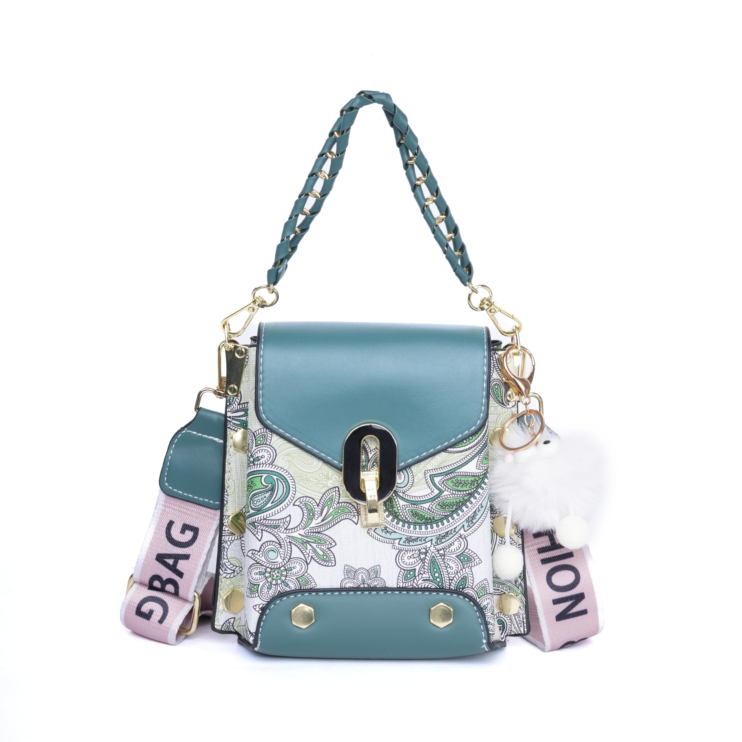 santorini Paisley Mini Luxe Sling Bag for Women | Premium Faux Leather | 2 Compartments | Twist Lock | Bag Charm | Extra Sling Strap-picture-42