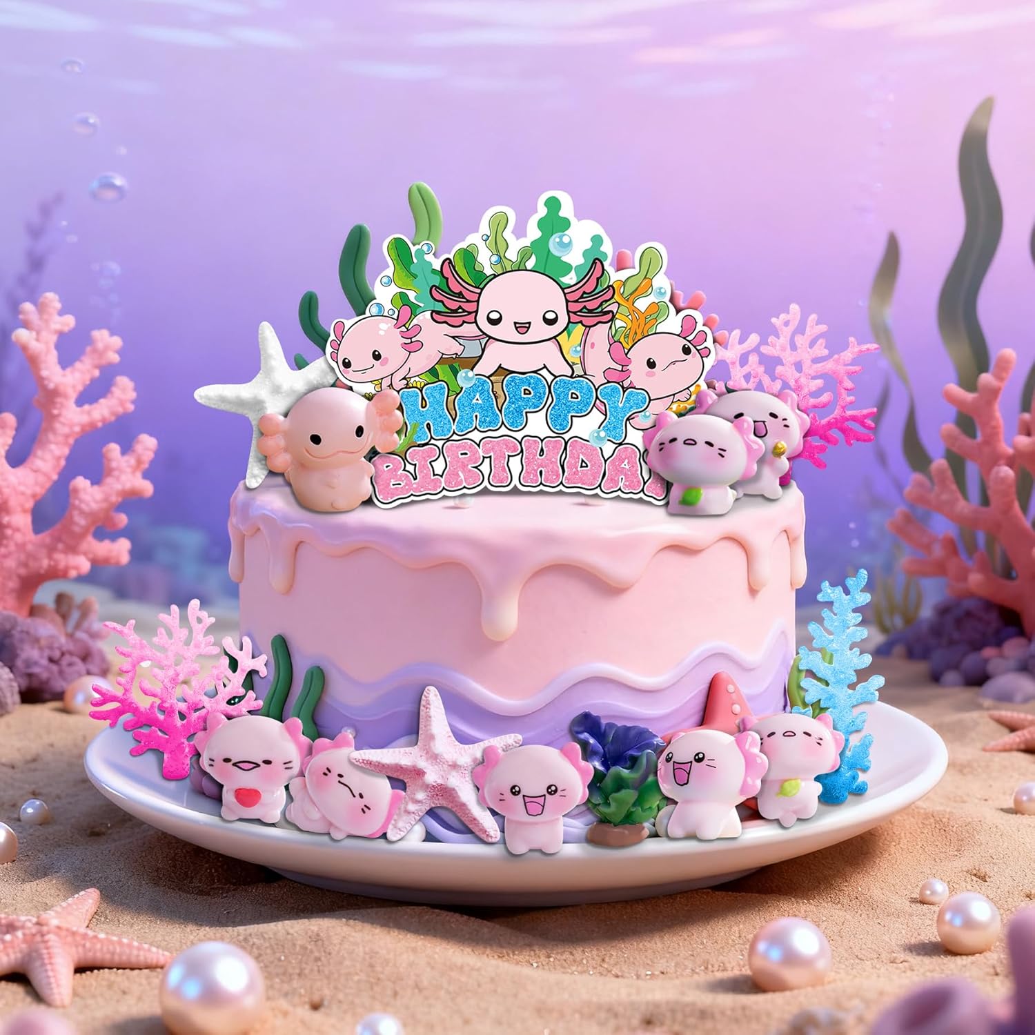 Axolotl Cake Topper Axolotl Birthday Decorations Ocean Cake Topper