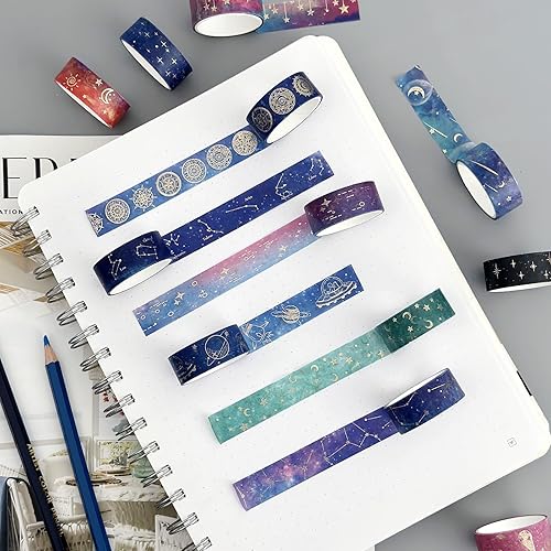 Miniatura 6 de allydrew Elegante caja de cinta washi de lámina dorada para artes y manualidades, álbumes de recortes, papelería, diario (12 rollos), galaxia