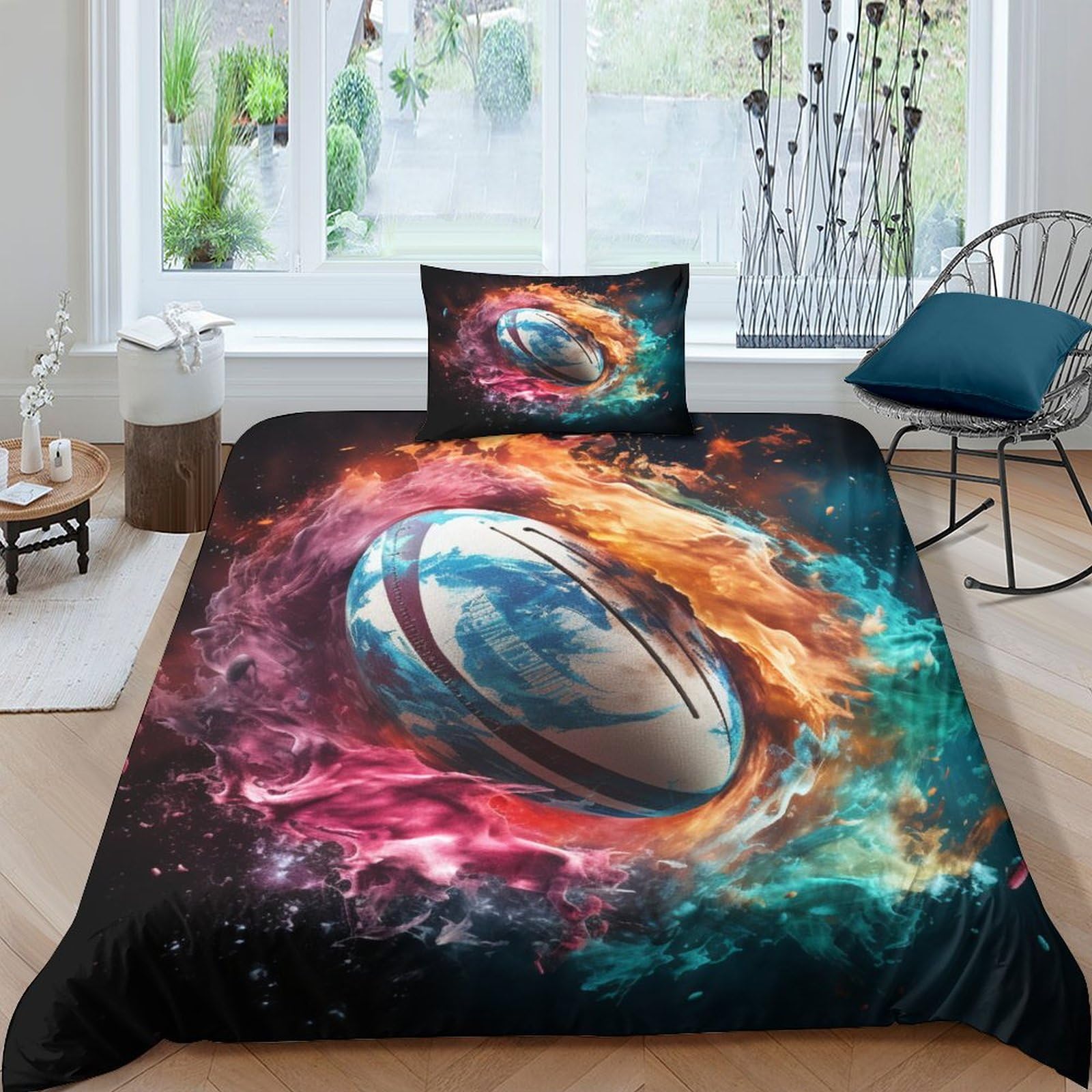 AAIRRA Colourful Rugby Teens Duvet Cover Ultra Soft Microfiber Comforter Cover Cool Rugby for Kids Children Bedding Set 3D Printed Quilt Cover Breathable Decorative Room Single（135x200cm）
