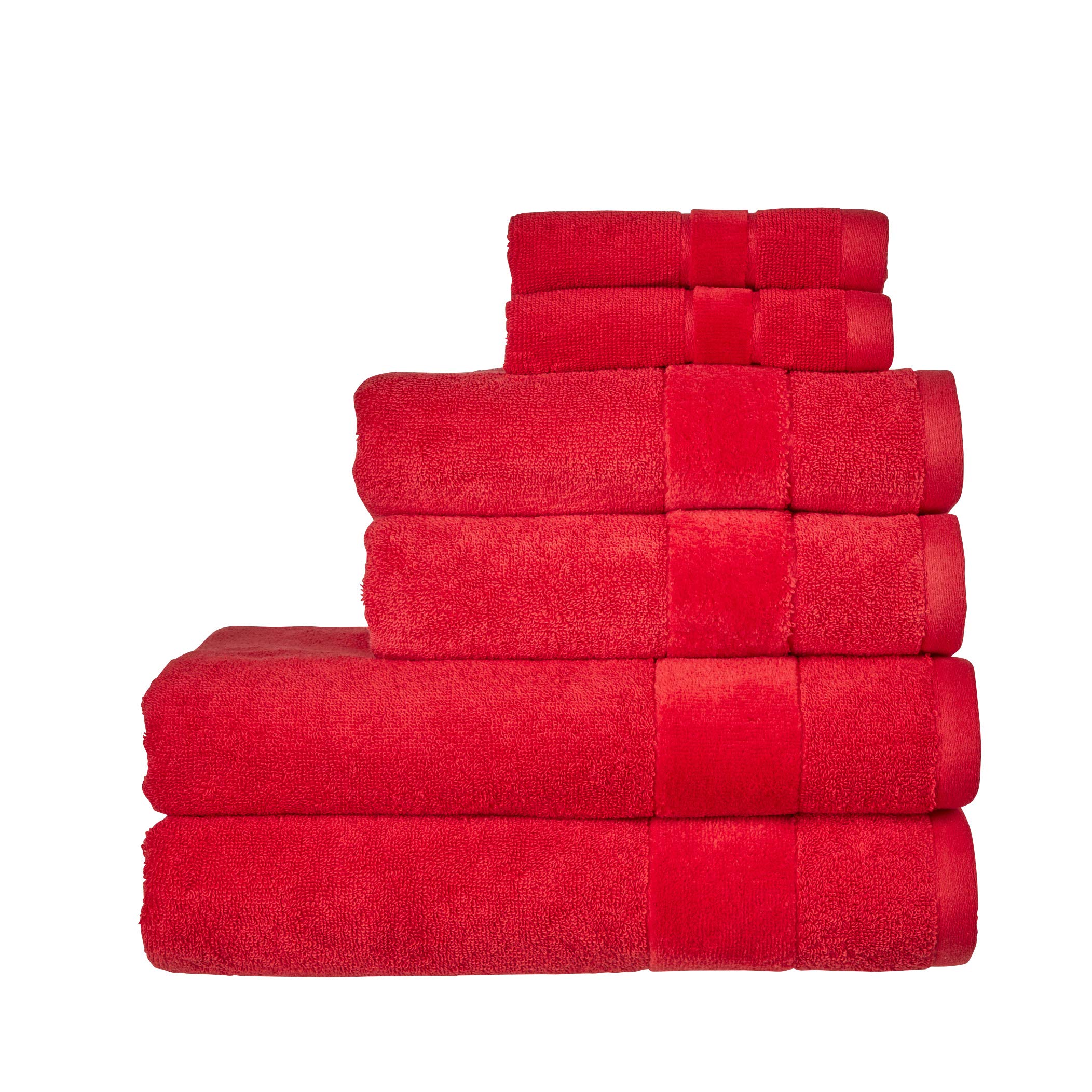 Christy Prism 6 Piece Towel Set in Fire Engine 100% Turkish Cotton - Super Soft & Quick Dry - Machine Washable - 550GSM - 2 Bath, 2 Hand & 2 Face Towels