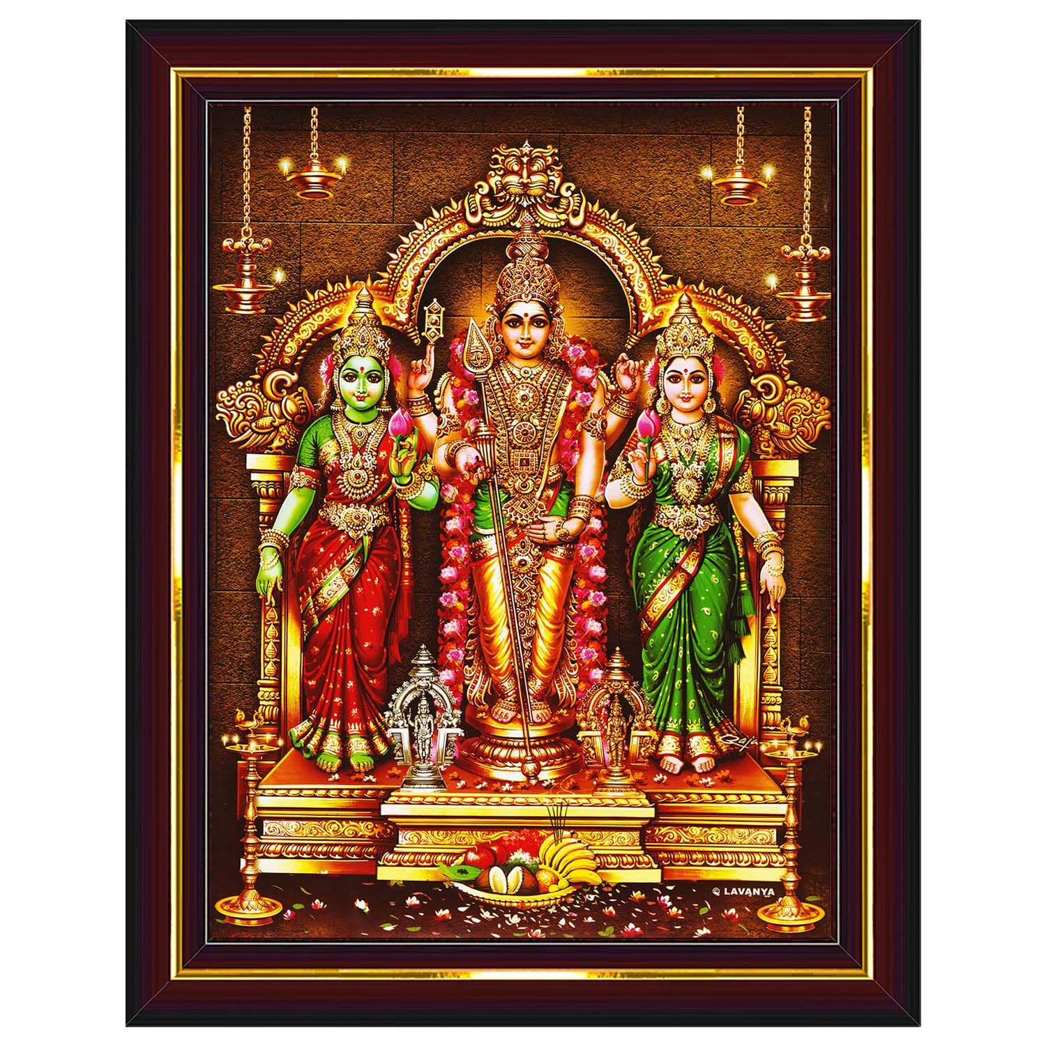 Lord Murugan Valli Deivanai Subramanya Swamy Wall Painting Framed Home Decor (Wood,Matte,Brown,Small Size,6 x 8 Inch) B65S-image-31
