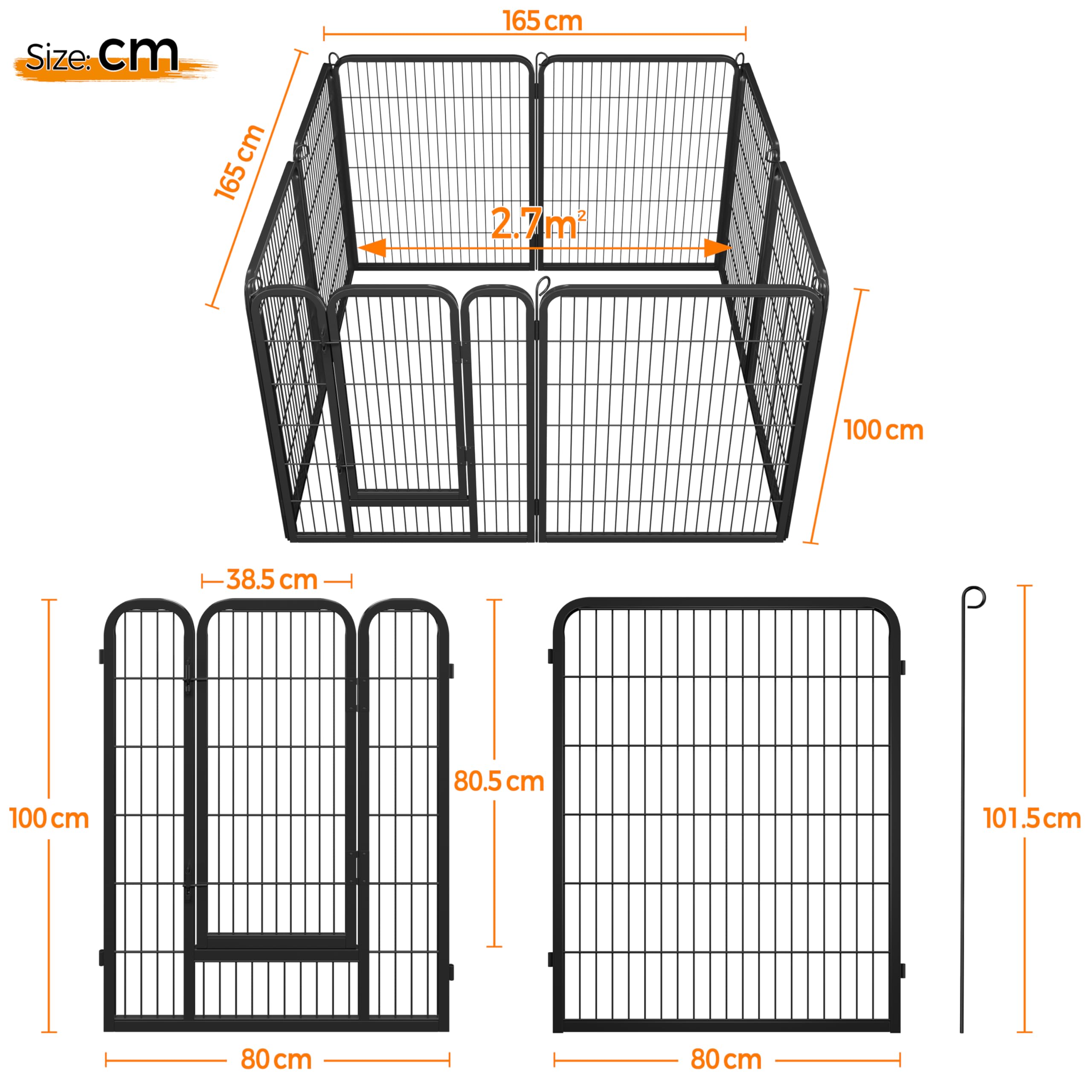 Yaheetech 8 Panneaux Enclos Parc pour Petit Animal Chien Chiot Lapin Canard Exterieur avec Porte 80 x 100 cm
