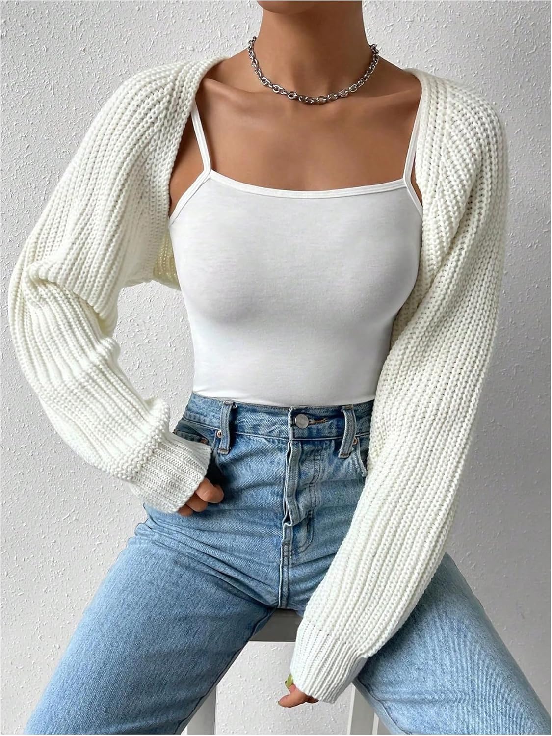 Women's Ribbed Knit Cropped Cardigans Open Front Long Sleeve Bolero Sweater Outerwear - Image 4