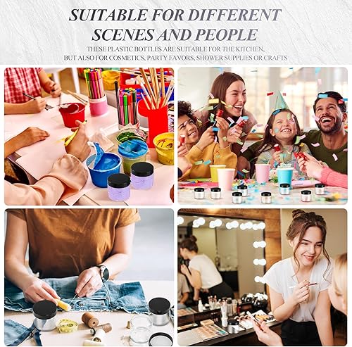 Miniatura 5 de 36tarros de plástico redondos transparentes a prueba de fugas para cosméticos con forro interior y tapas negras para lociones, ungüentos,