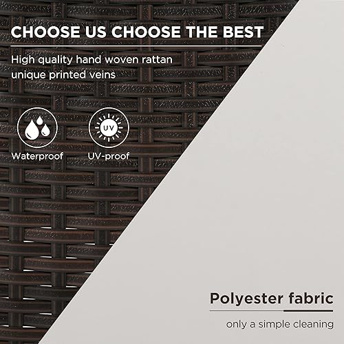 Miniatura 4 de Merax Juegos de muebles de patio al aire libre, sofá de mimbre de polietileno para conversación de jardín con 2 mesas de té, 6 piezas, marrón