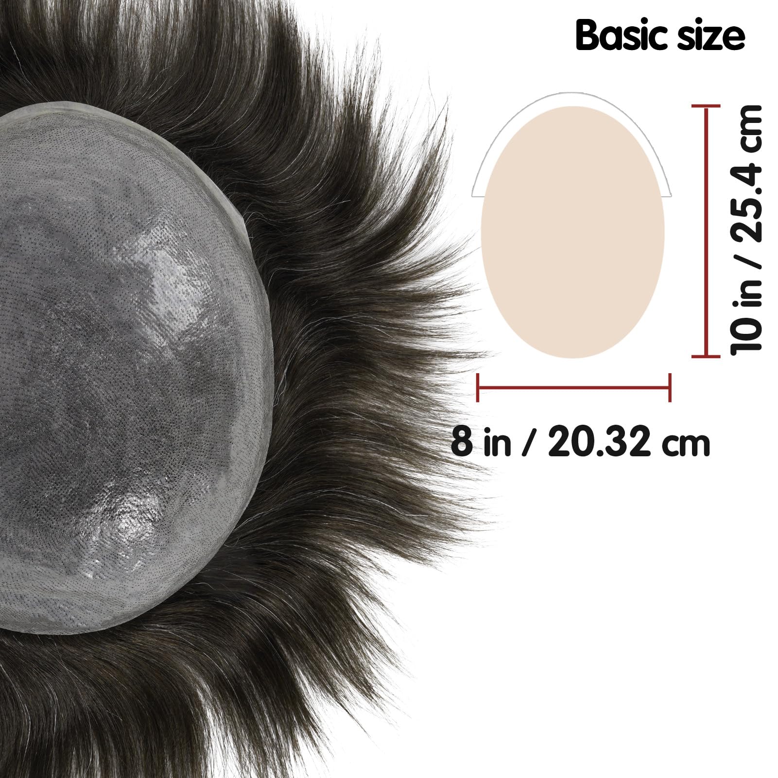 Lordhair Tupet peruka męska z prawdziwych włosów, 0,08 mm, cienka skóra, rozmiar podstawowy, 20 x 25 cm, lekki system wymiany włosów średniej gęstości