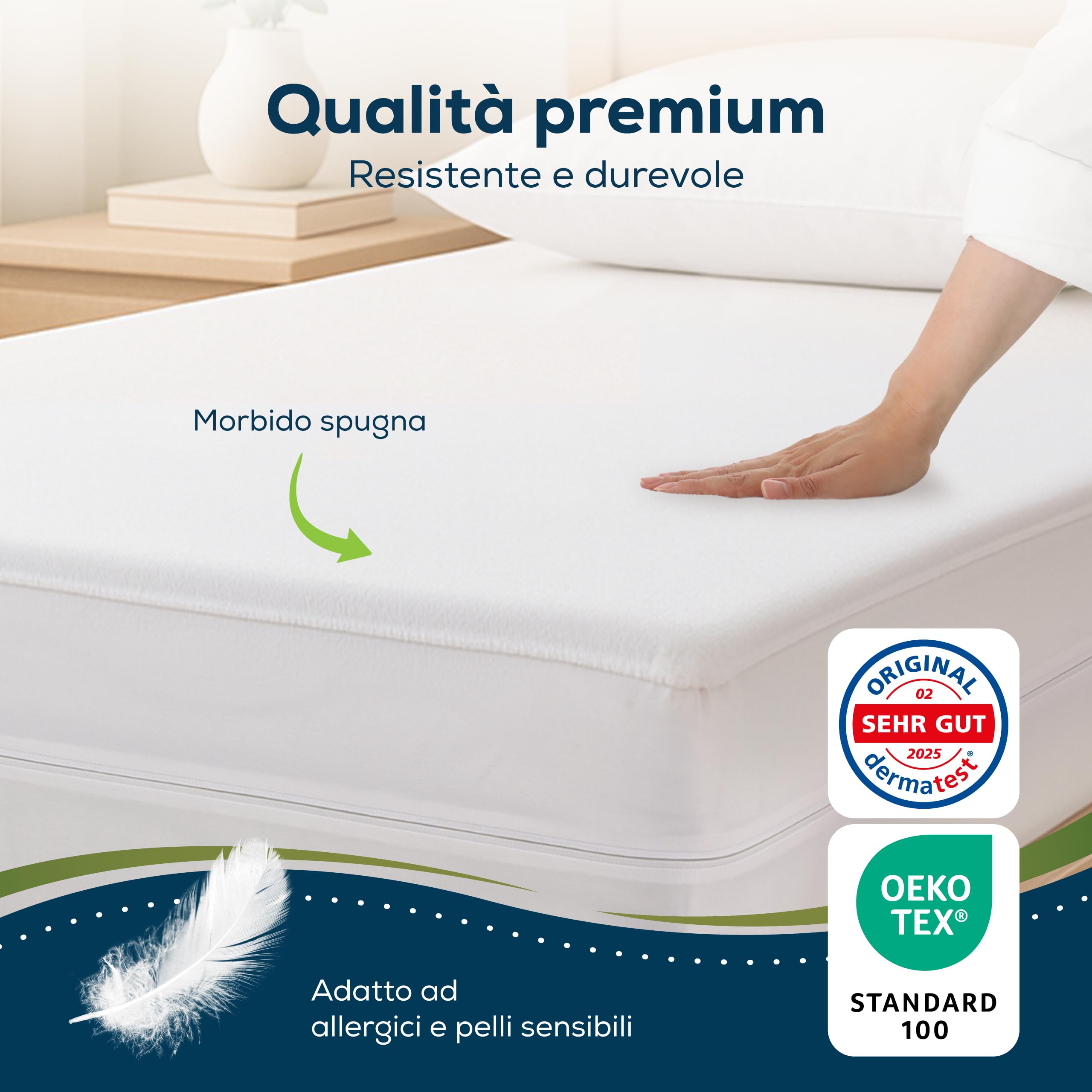 Sensalou Fodera Materasso 180 x 200 x 25 cm Impermeabile e Anti Acari contro Cimici dei Letti, Encasement Silenzioso per Allergici, Coprimaterasso in Spugna Morbida, con Cerniera