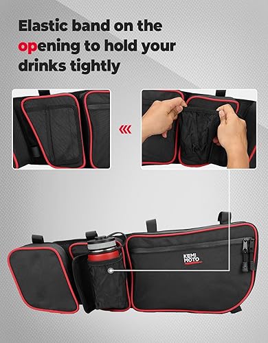 Miniatura 7 de KEMIMOTO Bolsas de puerta X3, compatibles con los modelos Can Am Maverick X3 y MAX 2017-2025, con portavasos y rodilleras extraíbles, bolsas de Rojo