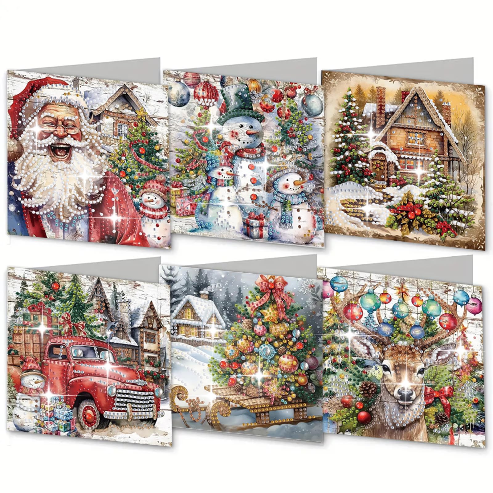 Kunoli 6pcs 5D Diamond Painting Christmas Greeting Cards for Adults, DIY Diamond Art Kits for Family Friends Christmas Xmas Birthday Gift (Xmas)