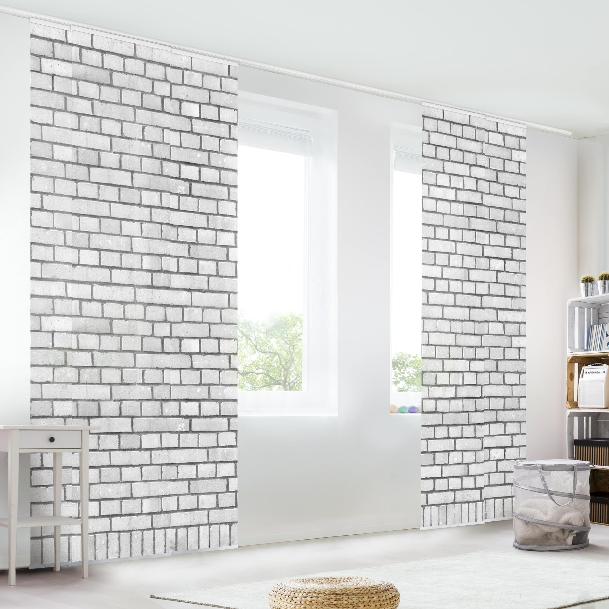Schiebegardine halbtransparent 60er Paneel Klett Steinoptik Textil lichtdurchlässig - Motiv Modern Flächenvorhang Wohnzimmer Schlafzimmer 1419 (300x250 cm - 5er Set)