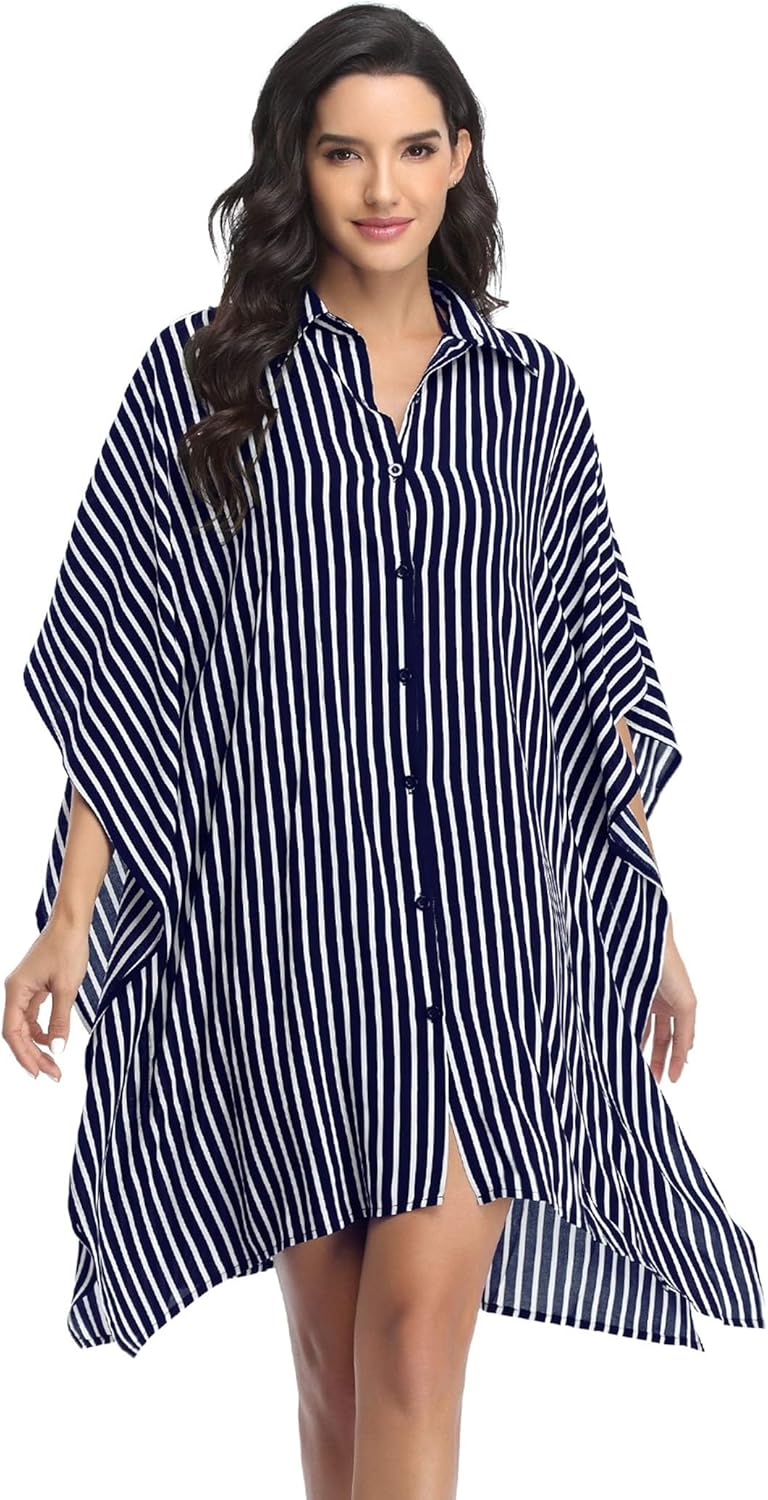 Ekouaer Women's Swimsuit Cover Up 3/4 Sleeve Beachwear Bikini Coverups Button Down Oversized Cover Up Shirt S-3XL - Image 4