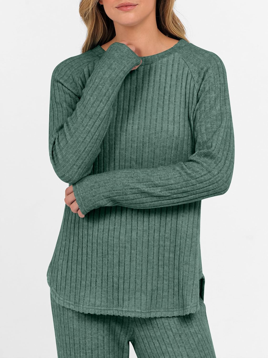 ANRABESS Womens 2 Piece Lounge Pajama Sets Ribbed Knit Long Sleeve Tunic Tops Matching Pants Casual Fall Sleepwear Outfits - Image 5