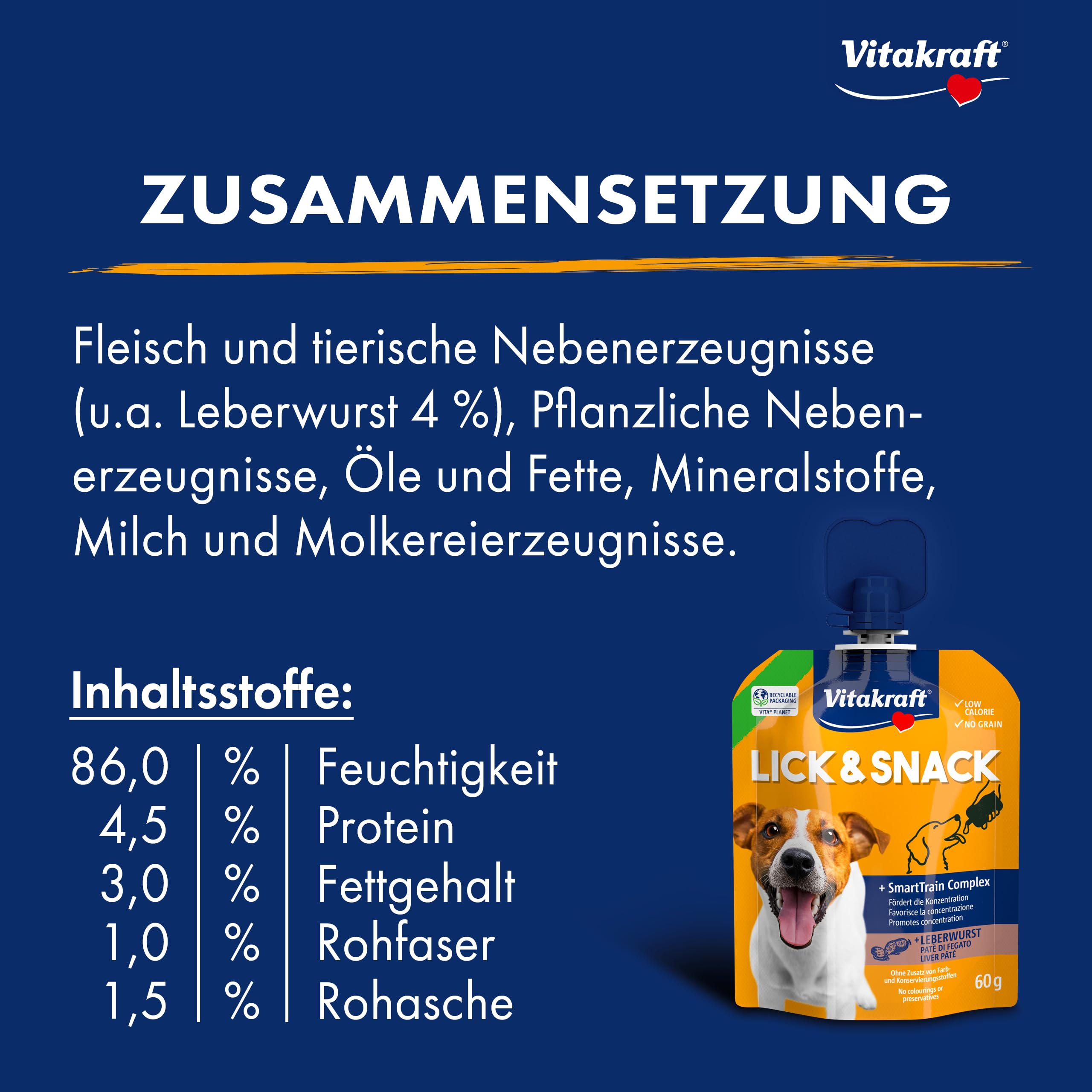 Vitakraft Lick & Snack, weiche Trainingscreme im Quetschie Format, mit Leberwurst, wiederverschließbar, ohne Zusatz von Zucker (1x 60g) - 4