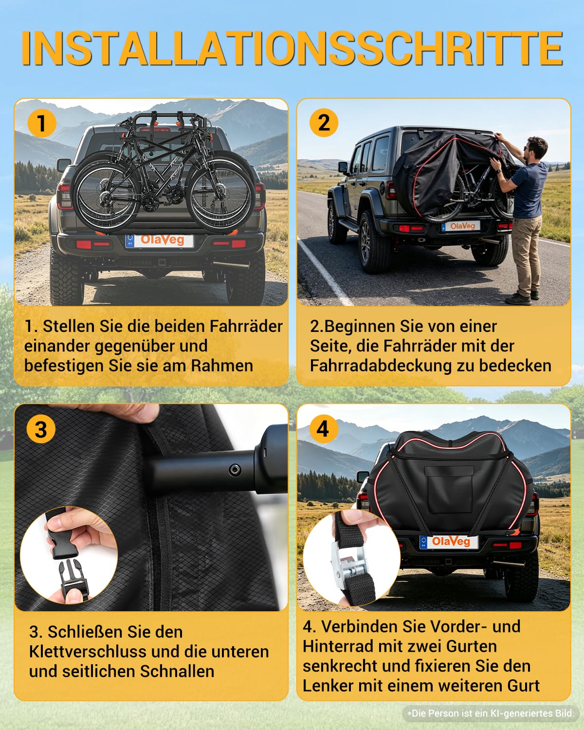 600D série Housse de Vélo pour 2 Vélos avec Fente Arrière | Imperméable, pour le transport, compatible avec les porte-vélos arrière de voiture