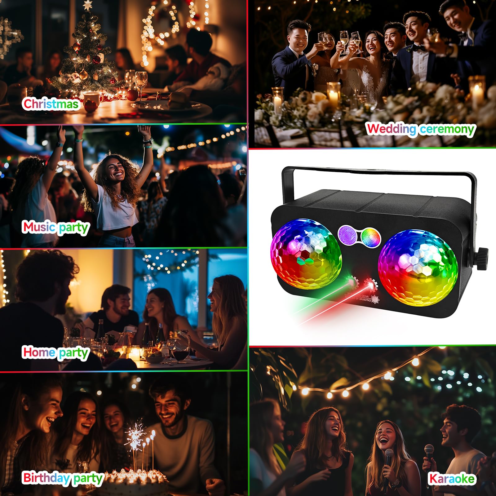 Sfera da discoteca, 6 in 1, luce da discoteca, luce da discoteca, LED attivata, luce stroboscopica colorata per interni, feste di danza, compleanni, rave e home club, karaoke, luci da palcoscenico
