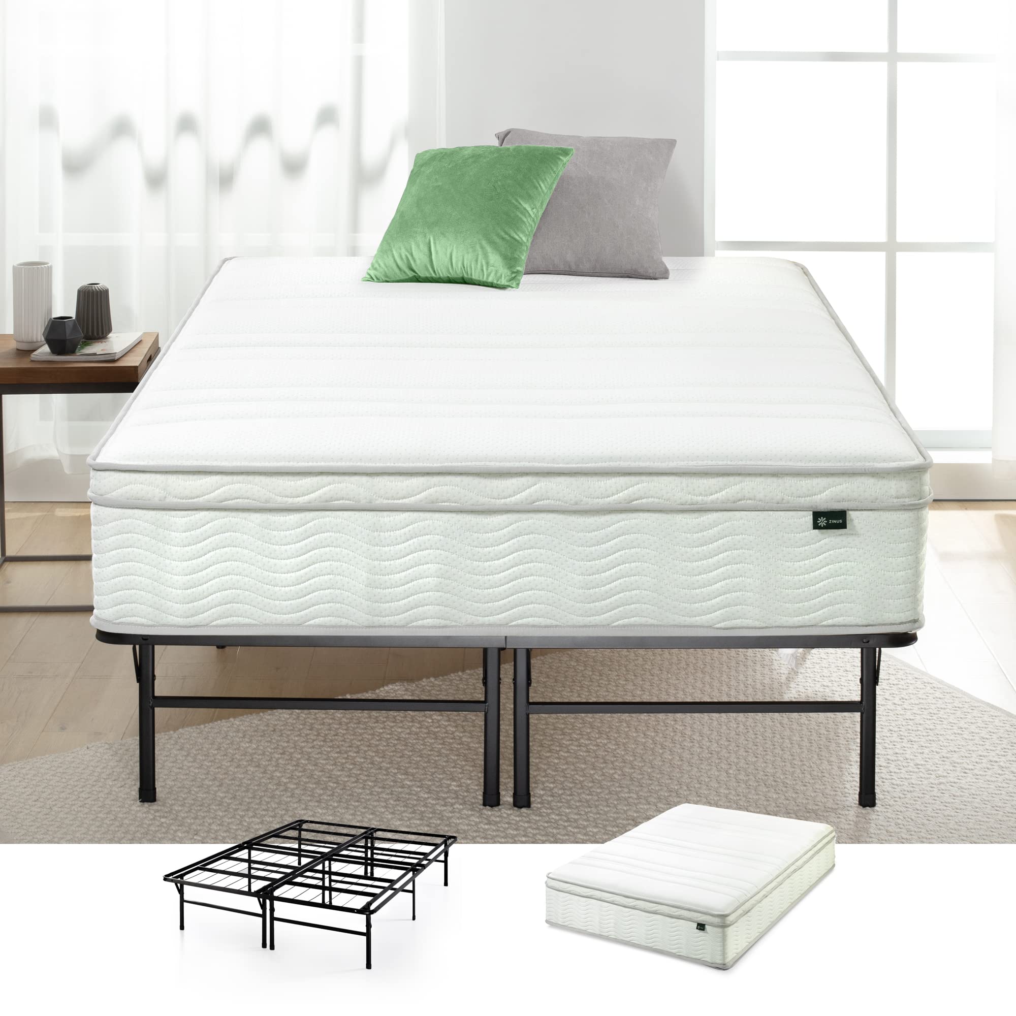 ZINUS 12 Inch Foam and Spring Mattress and Heavy Duty SmartBase Metal Mattress Foundation Set / Bed and Mattress Set / No Box Spring Needed / Mattress in a Box, Twin