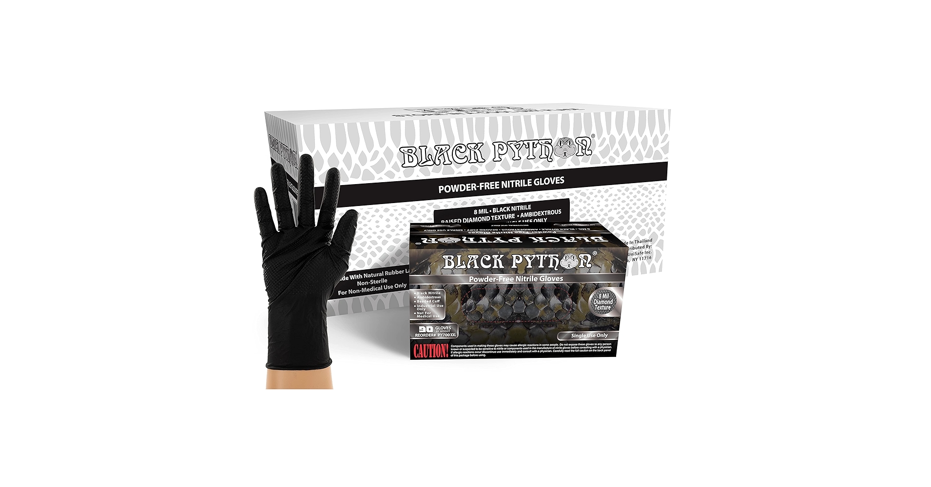 BLACK PYTHON HD 8 MIL Nitrile Disposable Gloves, Latex & Powder