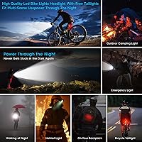 Vista 5 de Luces de bicicleta brillantes 2025 para conducción nocturna, 9500 lúmenes, faros delanteros de bicicleta, recargable por USB, 3 luces LED, 17 modos