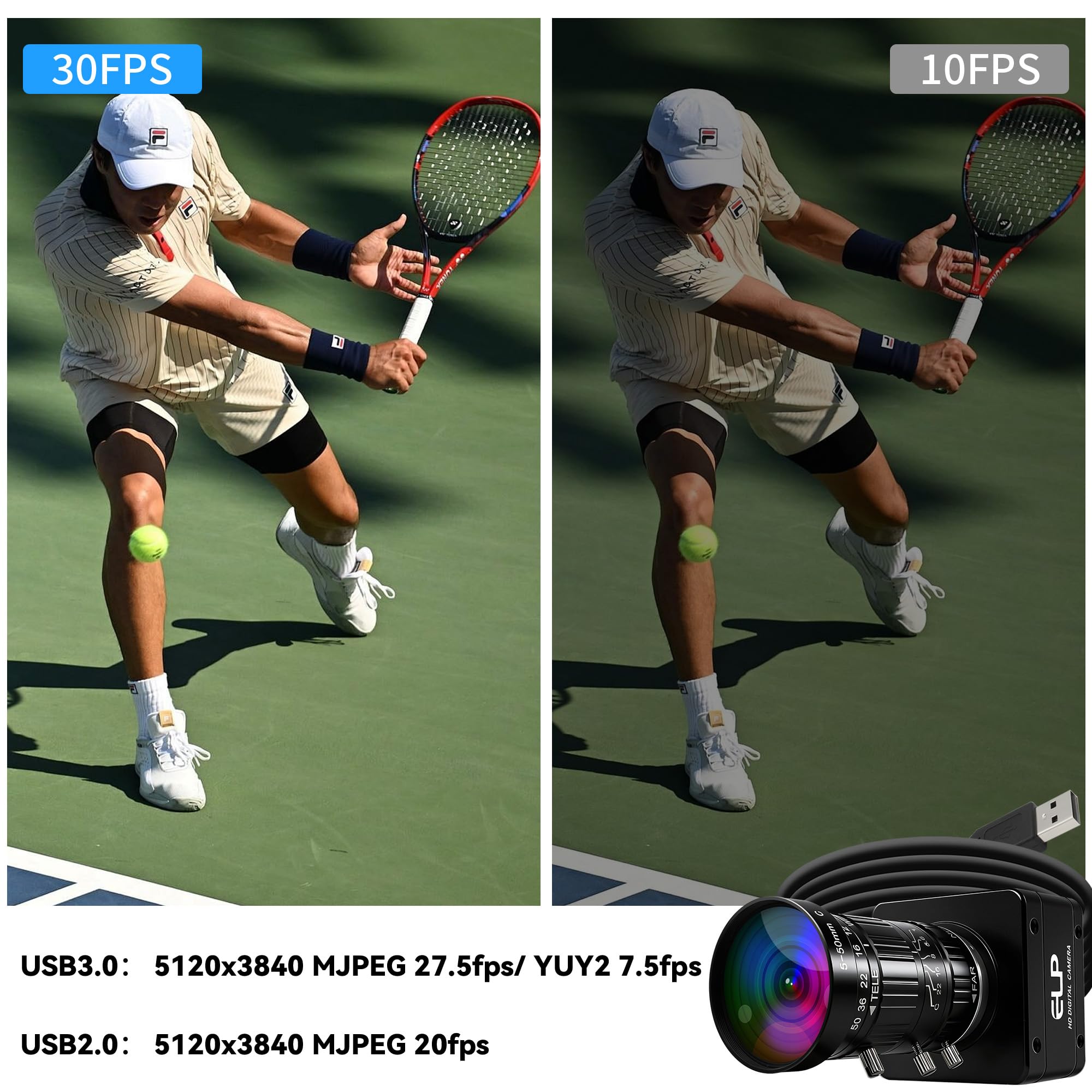 Amazon.co.jp: ELP 20MP USB3.0産業用カメラ、4K UHD 3840P 30fps高