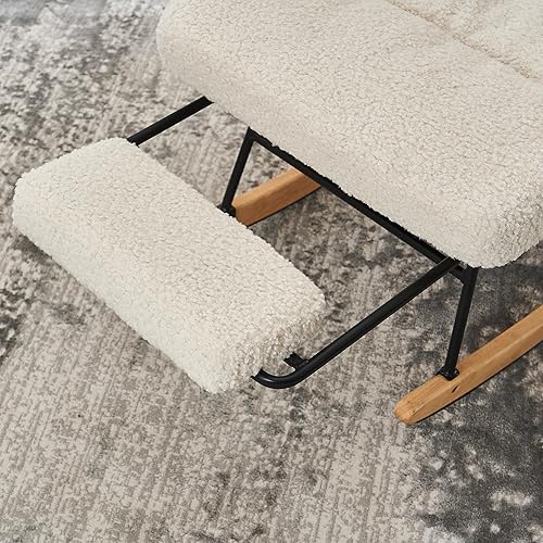 Miniatura 5 de Mecedora para guardería, mecedora deslizante de tela de terciopelo con respaldo alto ajustable, mecedora moderna para interiores con reposapiés